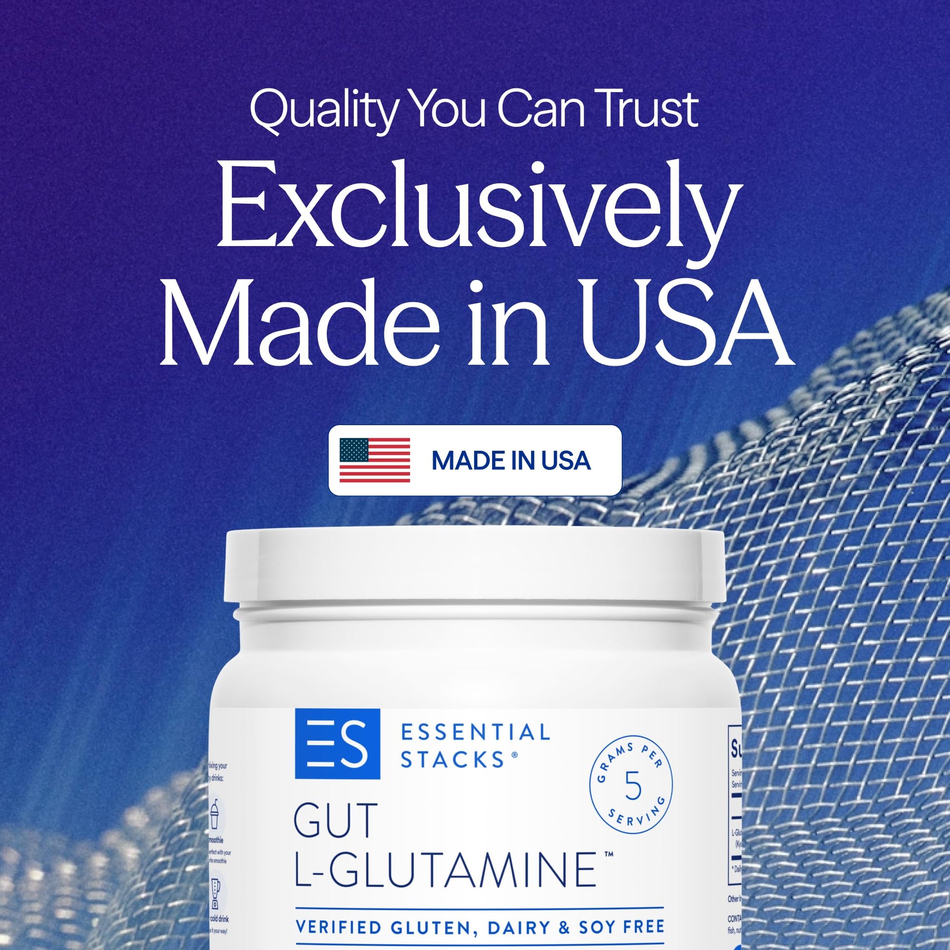 Essential Stacks Gut L-Glutamine Powder - Exclusively Made in USA - Pure L Glutamine Powder for Gut Health (100 Servings, Unflavored) Essential Stacks buy supplements canada