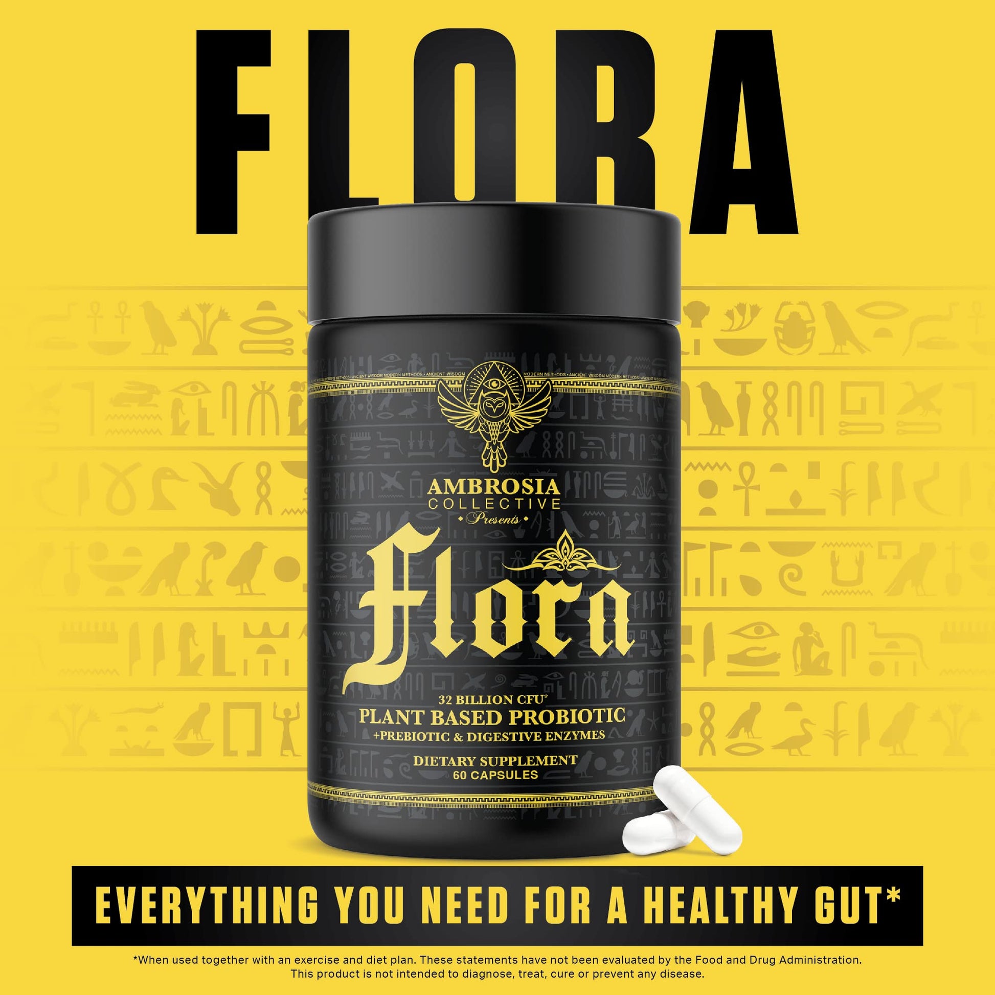 Ambrosia Flora Digestive Enzymes with Probiotics & Prebiotics | 32 Billion CFU Gut Health Supplement | Plant Based, Vegan Probiotic | 60 Veggie Capsules (30 Servings) Ambrosia buy supplements canada