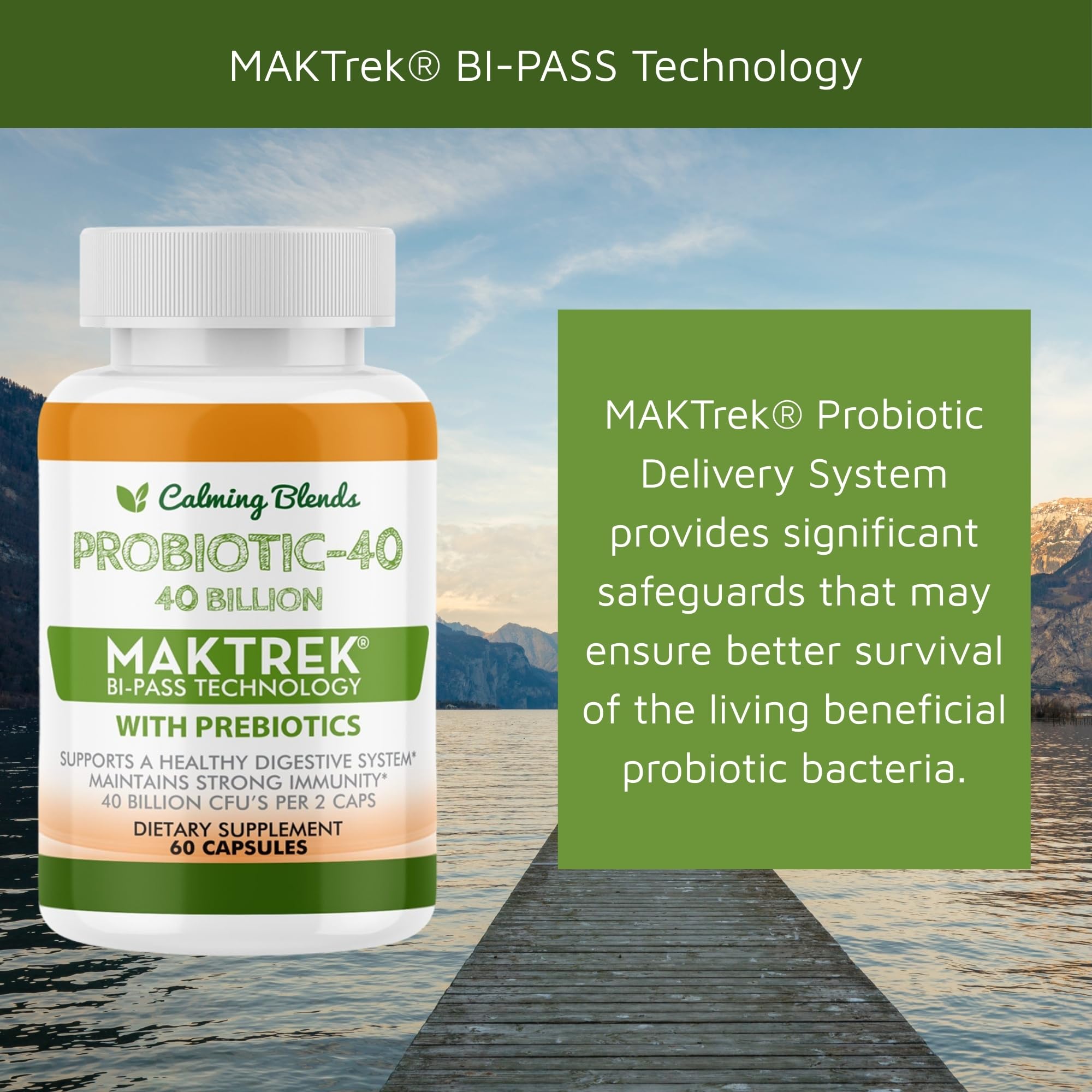 CALMING BLENDS Probiotic, 40 Billion CFU, Bi-Pass Delivery System for Maximum Effectiveness, Shelf Stable, 60 Vegetable Capsules CALMING BLENDS buy supplements canada