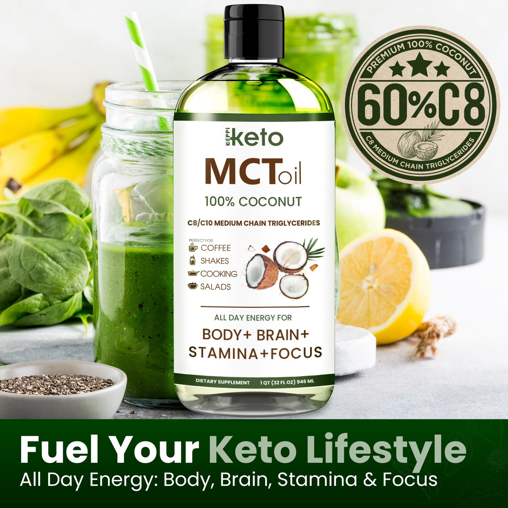 Keppi Flavorless MCT Oil - C8 and C10 for Keto Diet, Non-GMO, Certified Gluten-Free Keppi buy supplements canada