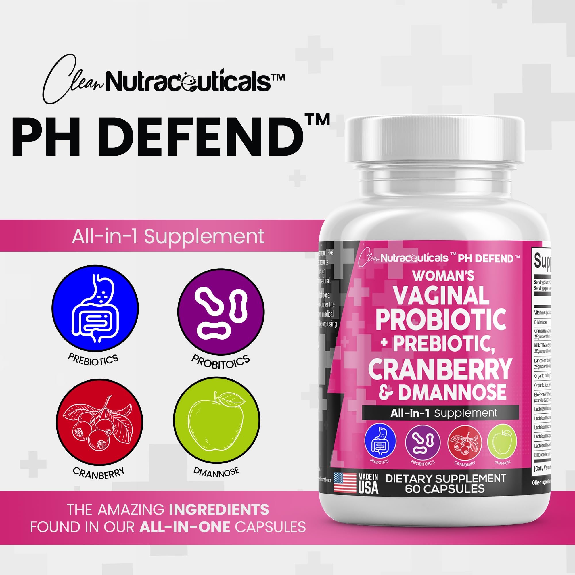 Vaginal Probiotics For Women + Prebiotics 20 Billion Cranberry Pills 30,000mg w/ D-Manno Clean Nutraceuticals buy supplements canada