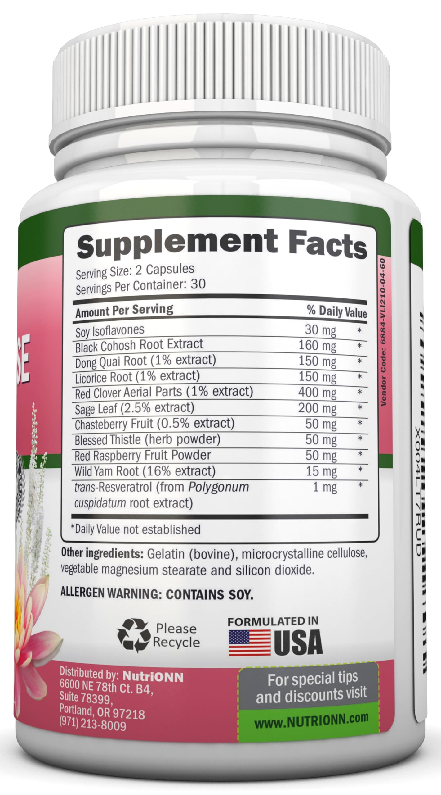 NutriONN Perimenopause Supplement for Women - Natural Support for Hot Flashes & Night Sweats - Improved Mood & Sleep - 11 Herbal Ingredients with Black Cohosh & Red Clover - Hormone Balance - Non-GMO NutriONN buy supplements canada