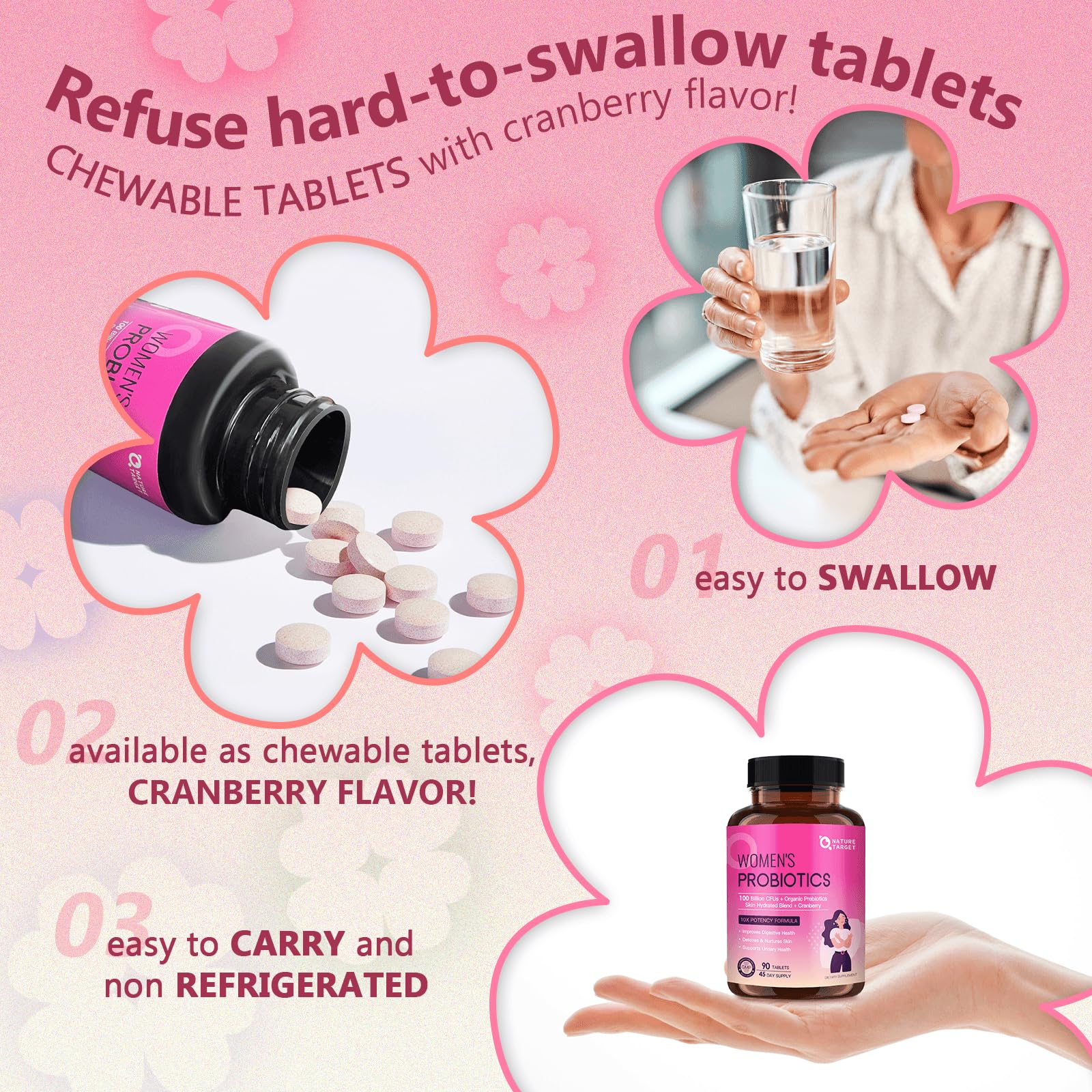 Probiotics for Women Digestive Health, Vaginal Probiotics with D-Mannose & Cranberry NATURE TARGET buy supplements canada