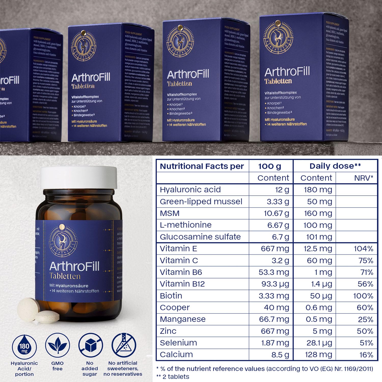ArthroFill™ Tablets - Proven European Joint Relief - Vegan Hyaluronic Acid - Nutrient Complex - Support Active Movement Functions with 15 Vital Micronutrients - Made in Germany ArthroFill buy supplements canada