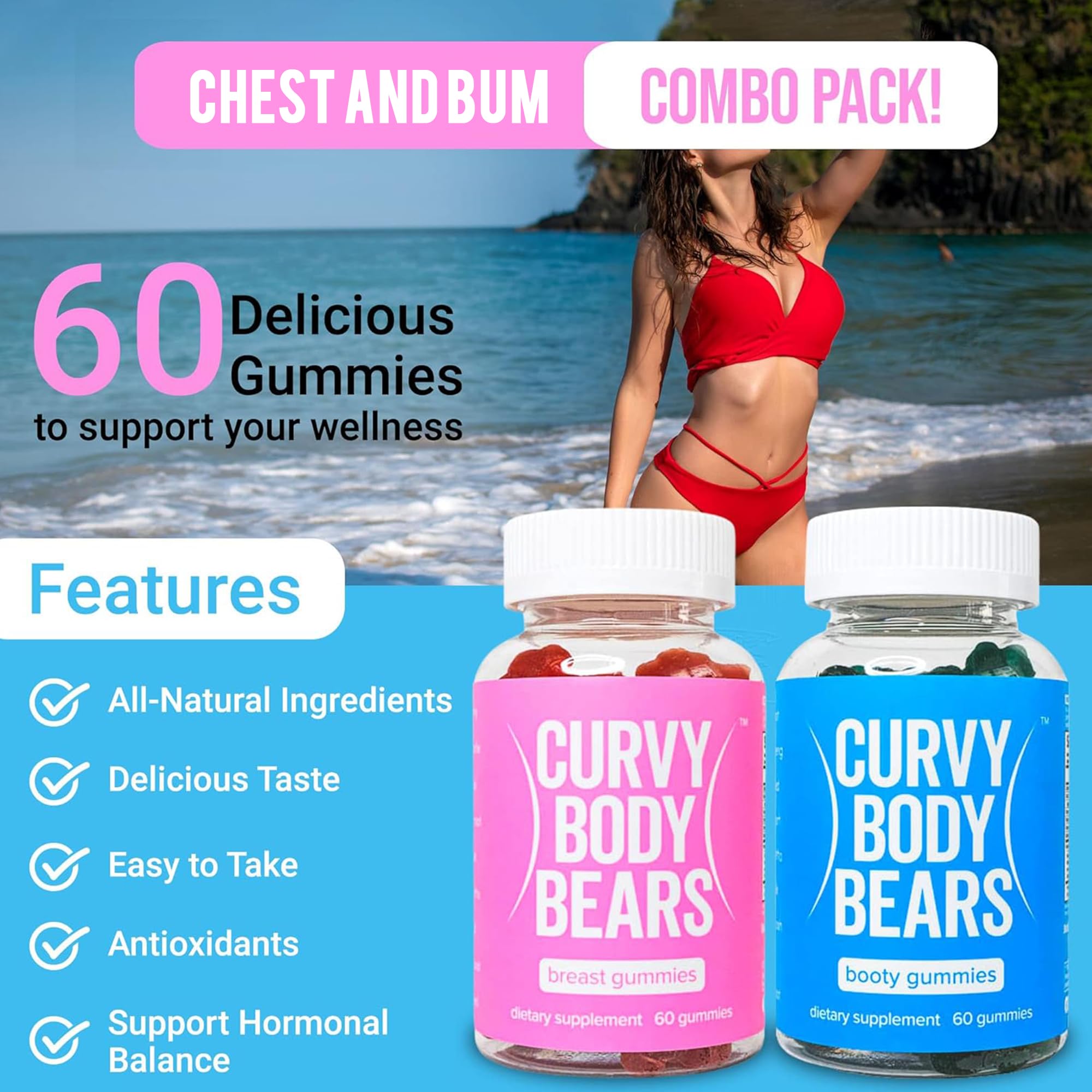 Curvy Body Bears Gummies Combo Pack - Chest and Bum Gummies - Workout Aid Curvy Body Bears buy supplements canada