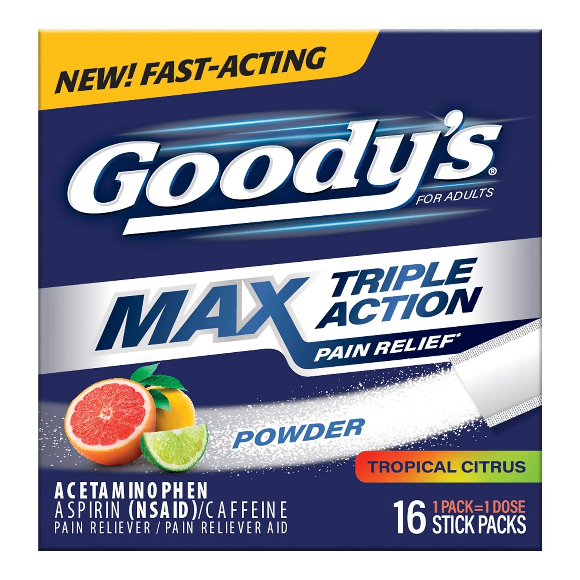 Goody’s Max Triple Action Pain Relief – Headache Relief Powder with Acetaminophen, Aspirin & Caffeine for Fast, Effective Relief of Tough Headaches, Tropical Citrus, 16 Count Goody's buy supplements canada