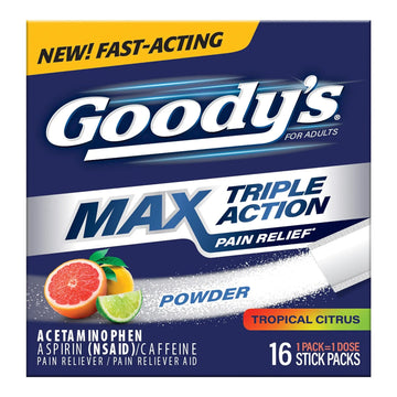 Goody’s Max Triple Action Pain Relief – Headache Relief Powder with Acetaminophen, Aspirin & Caffeine for Fast, Effective Relief of Tough Headaches, Tropical Citrus, 16 Count Goody's buy supplements canada