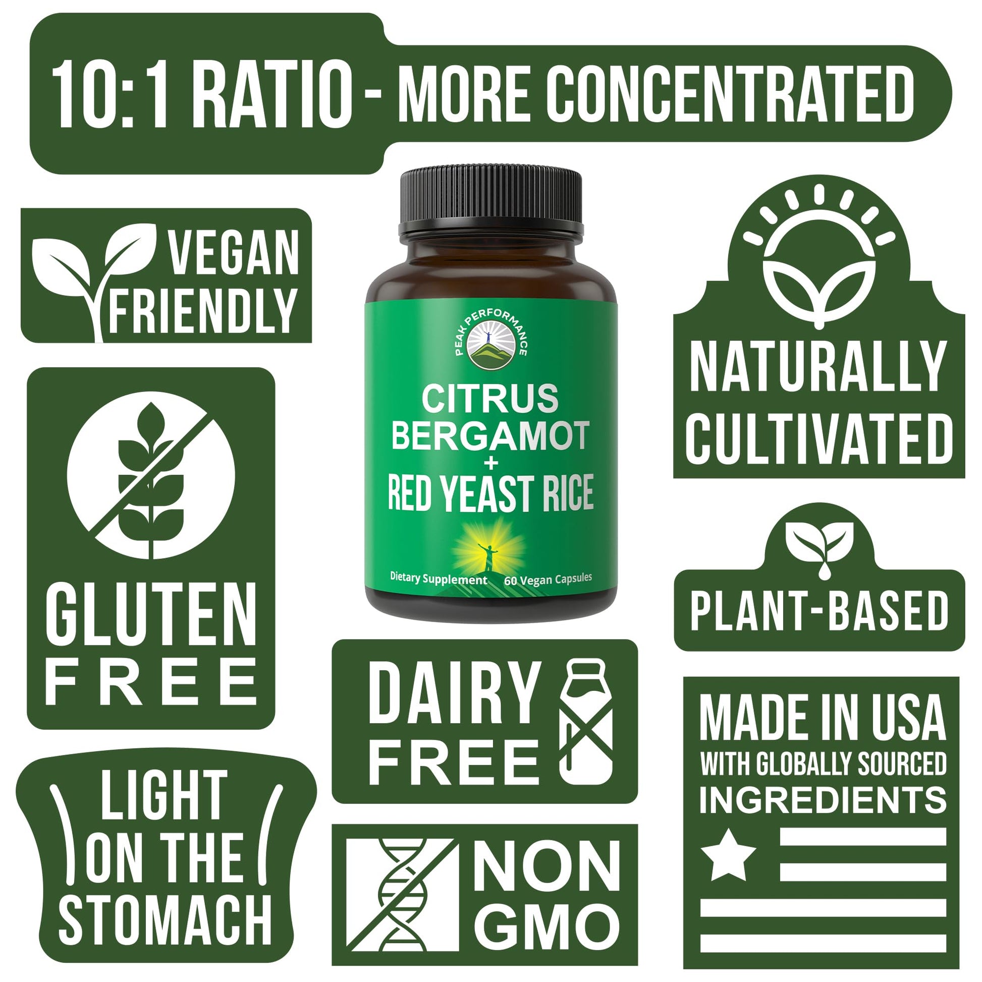 Citrus Bergamot + Red Yeast Rice. 2-in-1 Supplement. High Strength 10:1 Bergamot Extract. No Gluten, Zero Sugar, Vegan Capsules Peak Performance buy supplements canada
