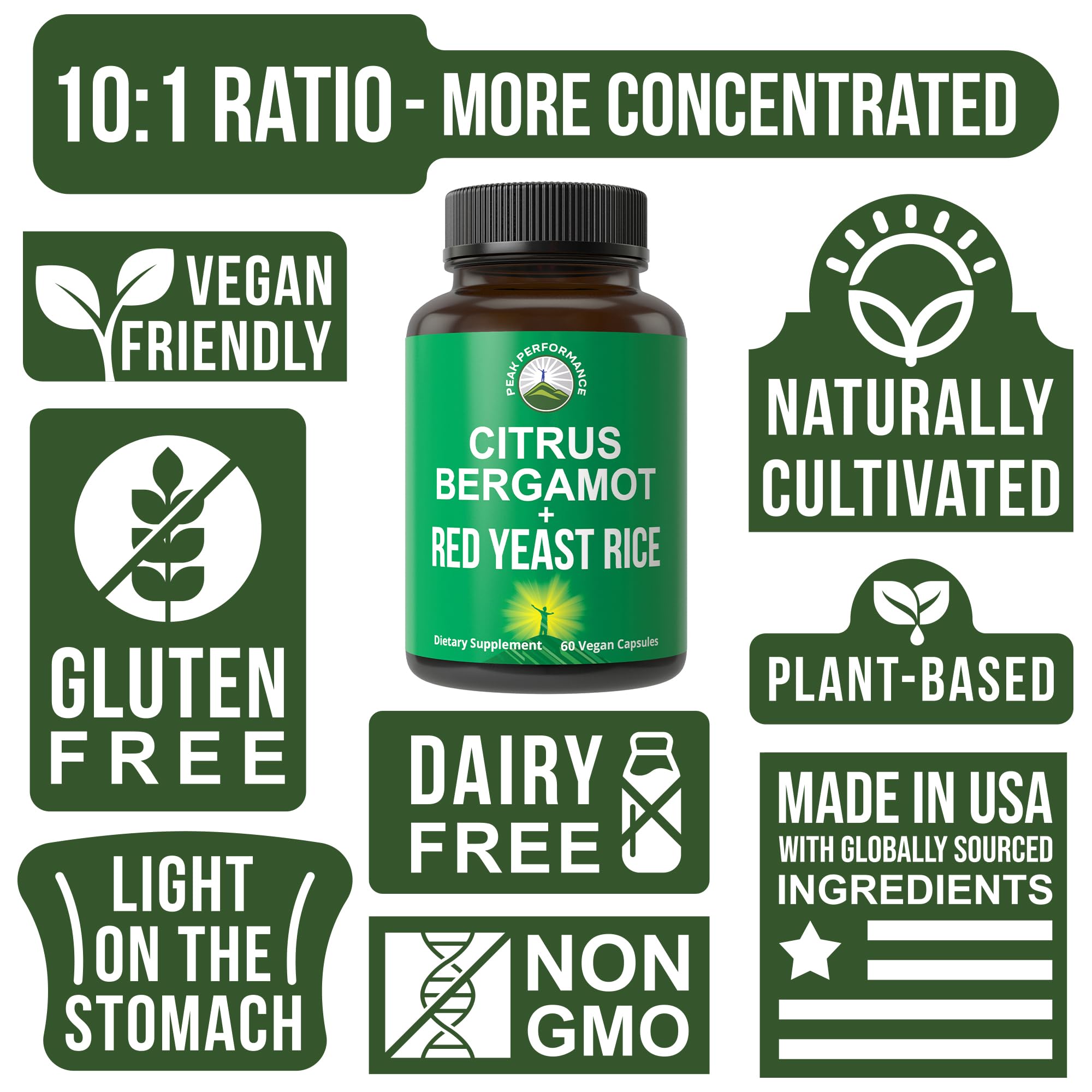 Citrus Bergamot + Red Yeast Rice. 2-in-1 Supplement. High Strength 10:1 Bergamot Extract. No Gluten, Zero Sugar, Vegan Capsules Peak Performance buy supplements canada