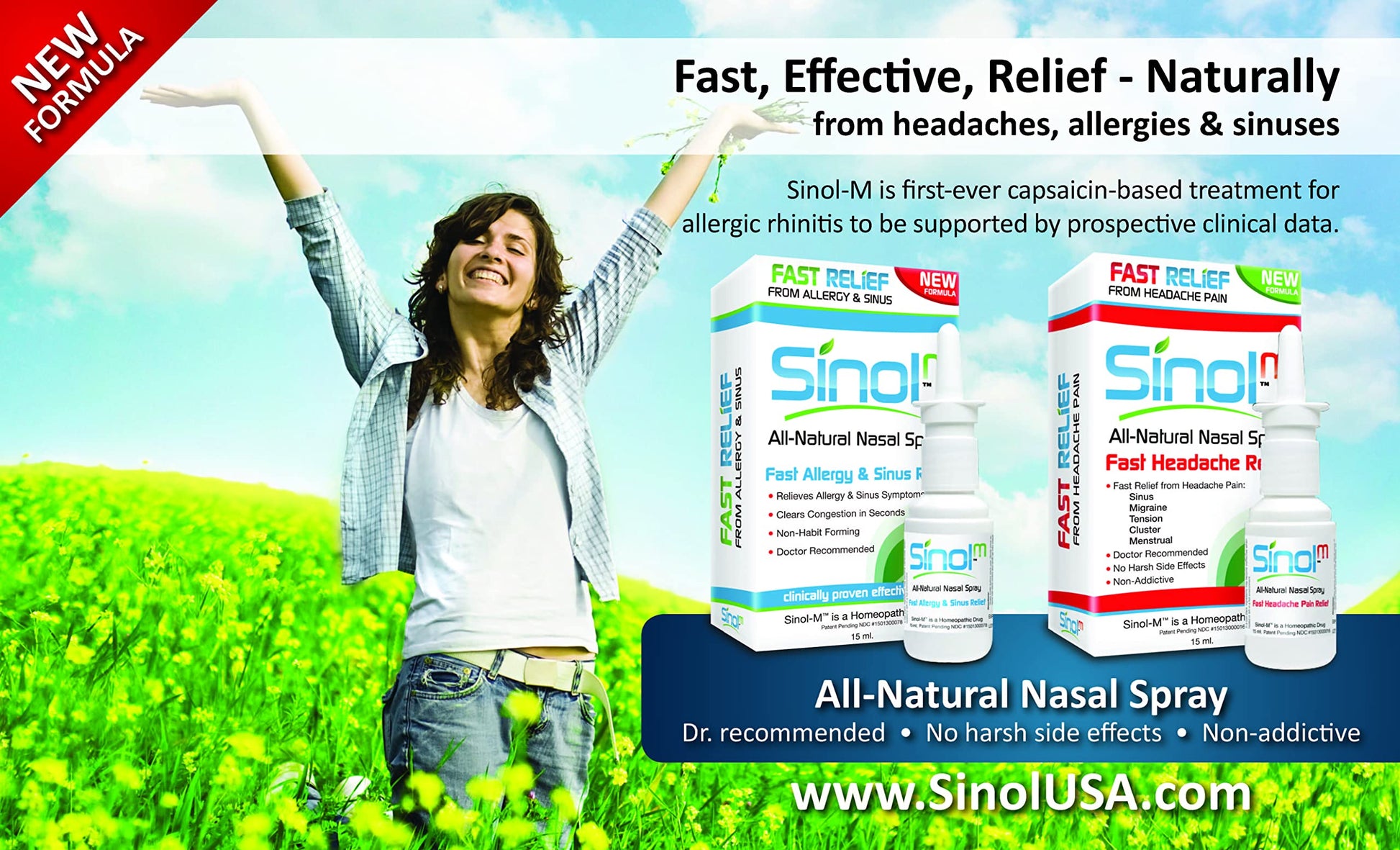 Sinol Headache Relief Spray, Over-The-Counter Medication Nose Spray for Migraine Cluster Tension, Sinus Relief & Nasal Decongestants, 15 ml Sinol buy supplements canada