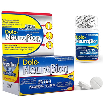 Dolo Neurobion Pain Reliever, Fever Reducer, Extra Strength. Alivia el Dolor,Reduce la Fiebre, Extra Fuerte. 60 Tablets. Acetaminophen 500 mg Neurobion buy supplements canada