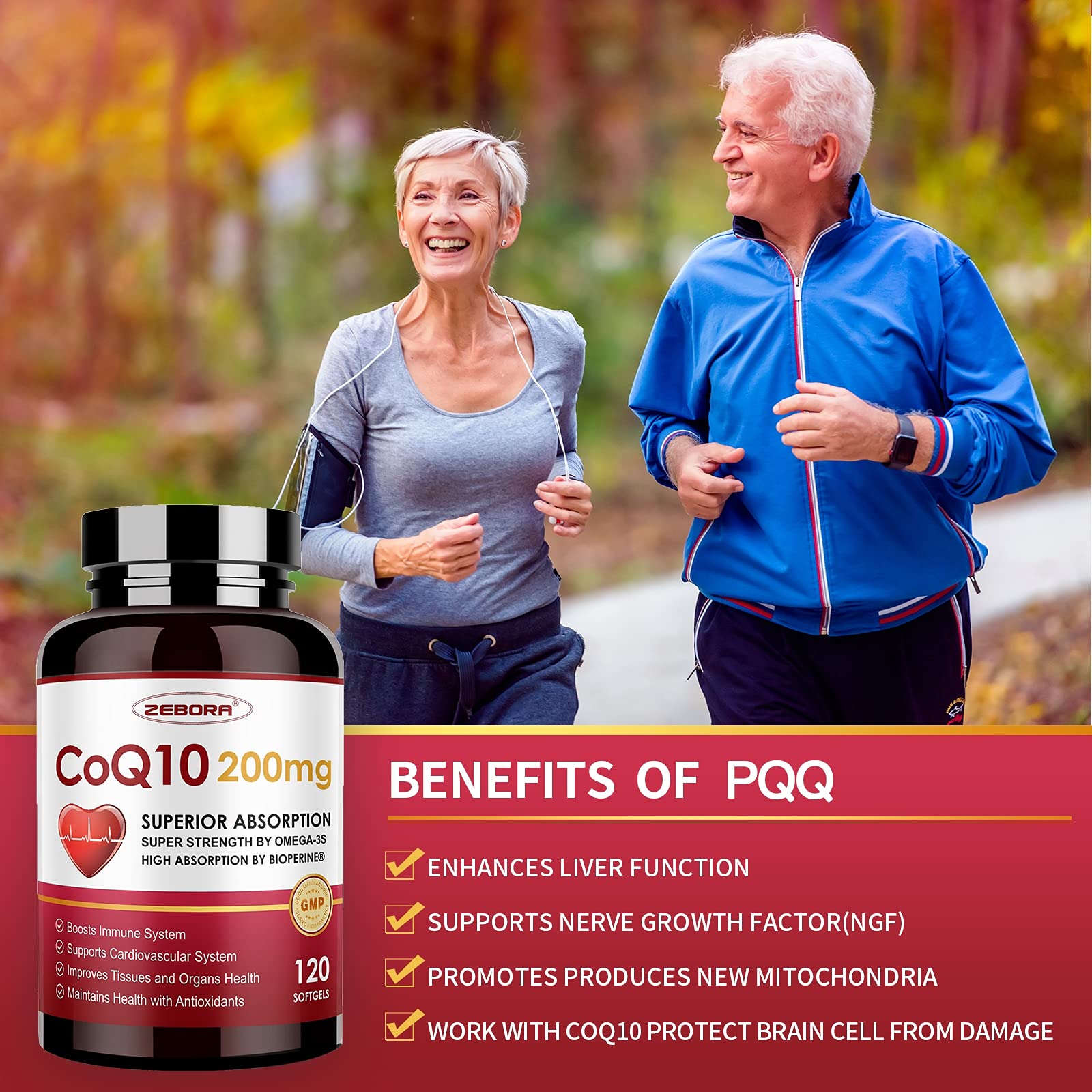 ZEBORA CoQ10-200mg-Softgels with PQQ, BioPerine & Omega-3, 120 Servings Coenzyme Q10(Ubiquinone) Supplement for High-Absorption, Powerful-Antioxidant ZEBORA buy supplements canada