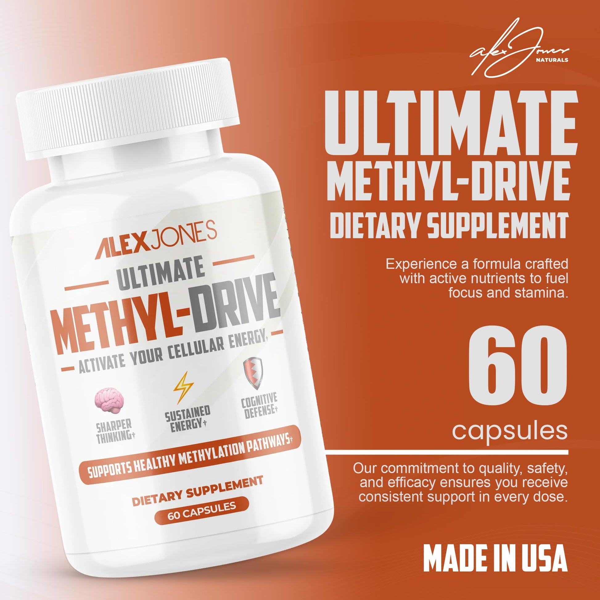 Alex Jones Naturals Methyl Drive Vitamin B Methylated Complex Formula – Mitochondrial Support Supplement w/ CoQ10, PQQ Supplement, Magnesium, B Methylated Complex & BioPerine – 60 Capsules Alex Jones Naturals buy supplements canada