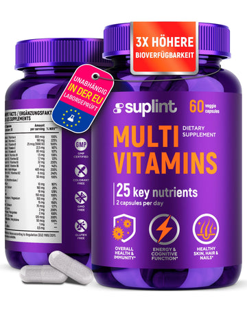 Multivitamin Supplement | Complex with Vitamin A, C, D, E, K1, B, Zinc & Chromium | Hair, Skin & Nail Beauty Vitamins | Immune Support Supplements for Men & Women | 60 Capsules SUPLINT buy supplements canada