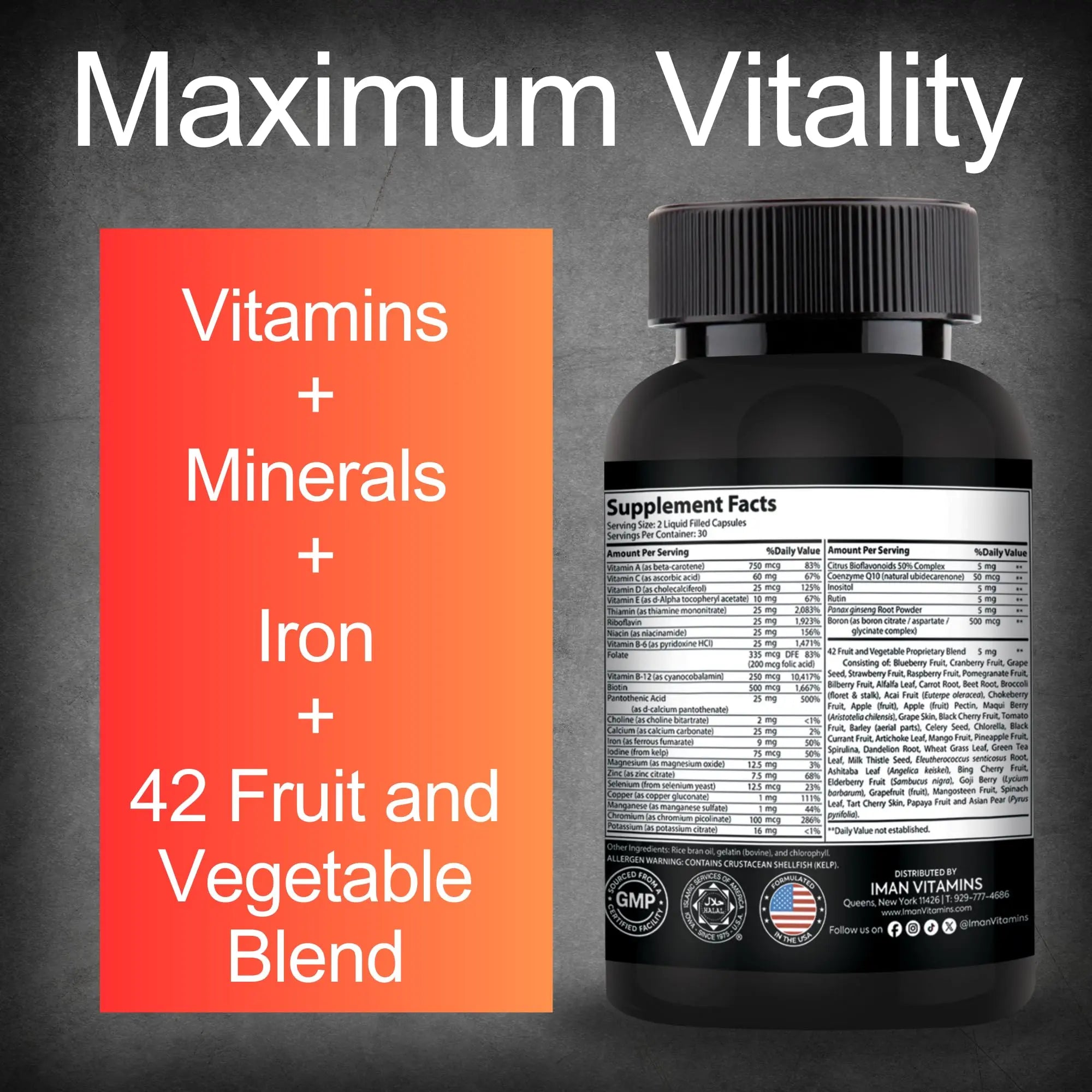 Iman Vitamins Halal Complete Multivitamin Capsules for Adults Men & Women | 42 Fruit & Vegetable Blend Iman Vitamins buy supplements canada