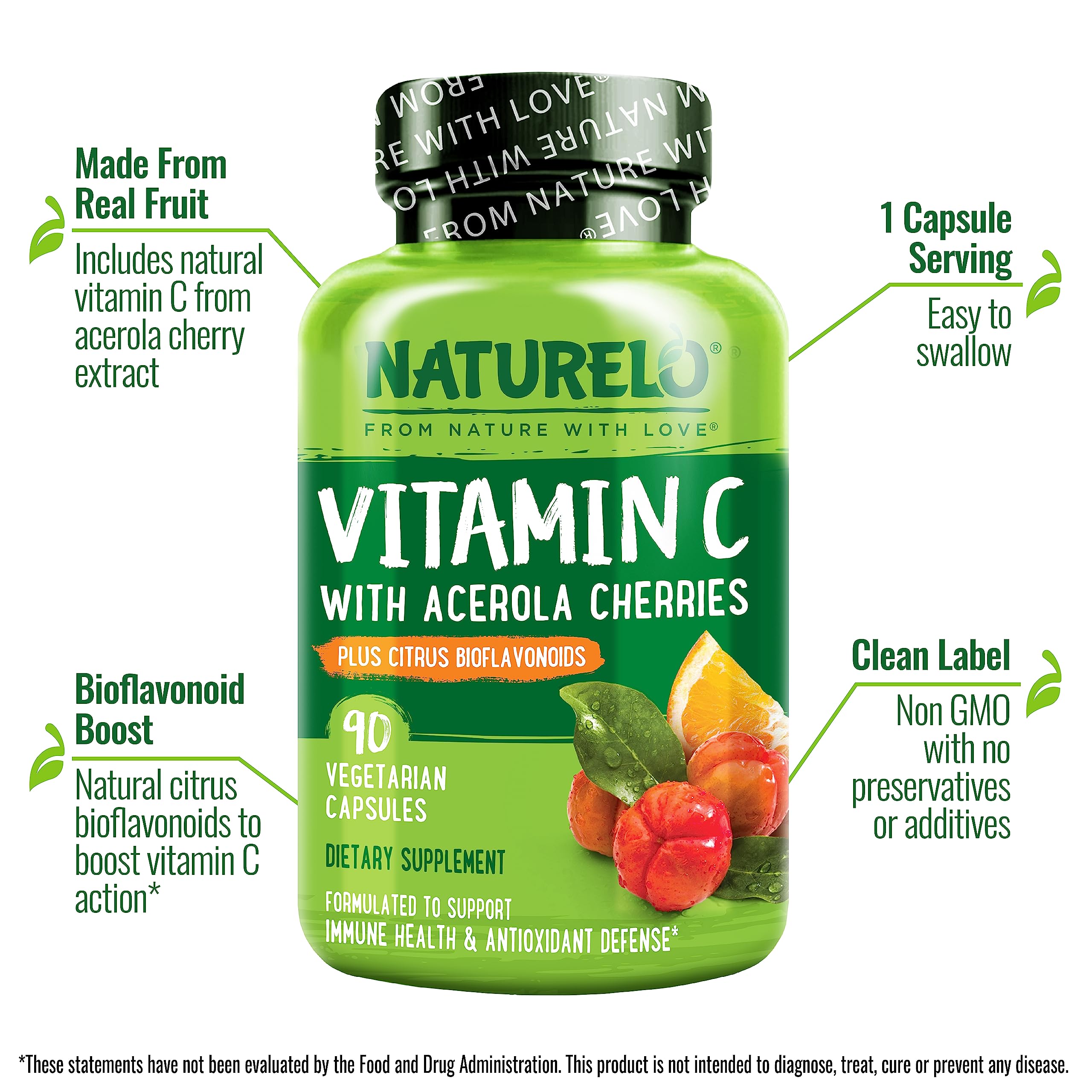 NATURELO Vitamin C with Organic Acerola Cherry Extract and Citrus Bioflavonoids - Vegan Supplement - Immune Support - 500 mg VIT C per Cap NATURELO buy supplements canada