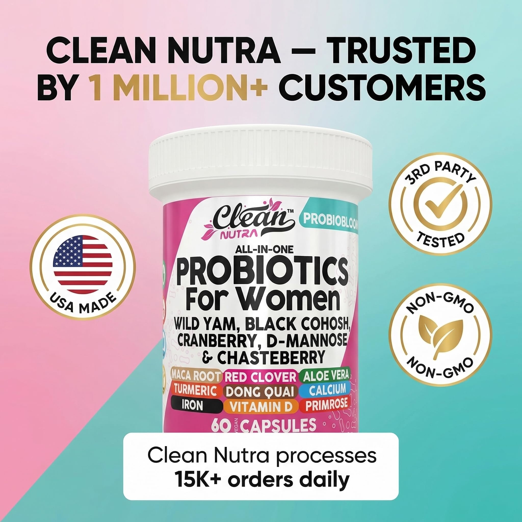Clean Nutraceuticals Probiotics for Women with D Mannose, Cranberry Extract, Wild Yam, Chasteberry - 20 Probiotic and Prebiotic Strains - PH Balance, Womens Probiotic for Digestive Health - 60 Count Clean Nutraceuticals buy supplements canada