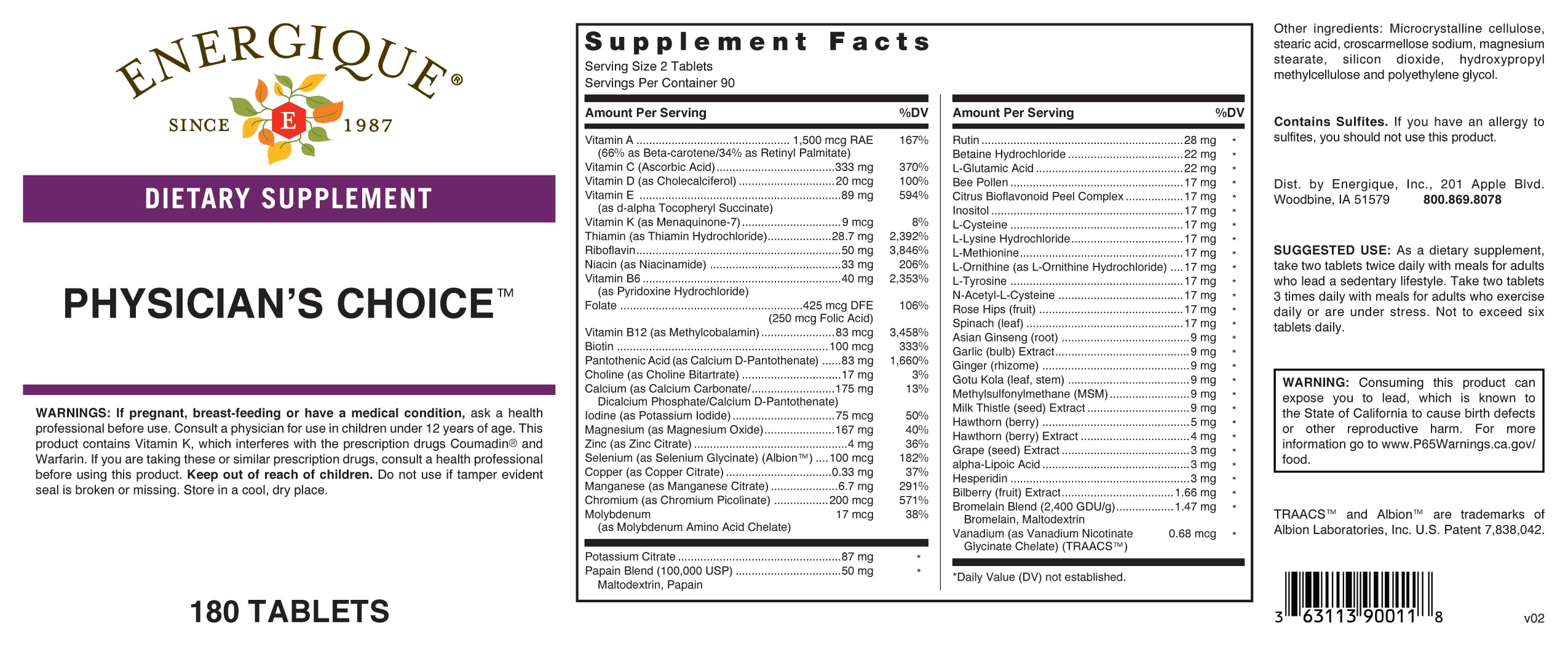 Energique Physician's Choice multivitamin Providing Optimal doses of Essential Vitamins and Minerals. Energique buy supplements canada