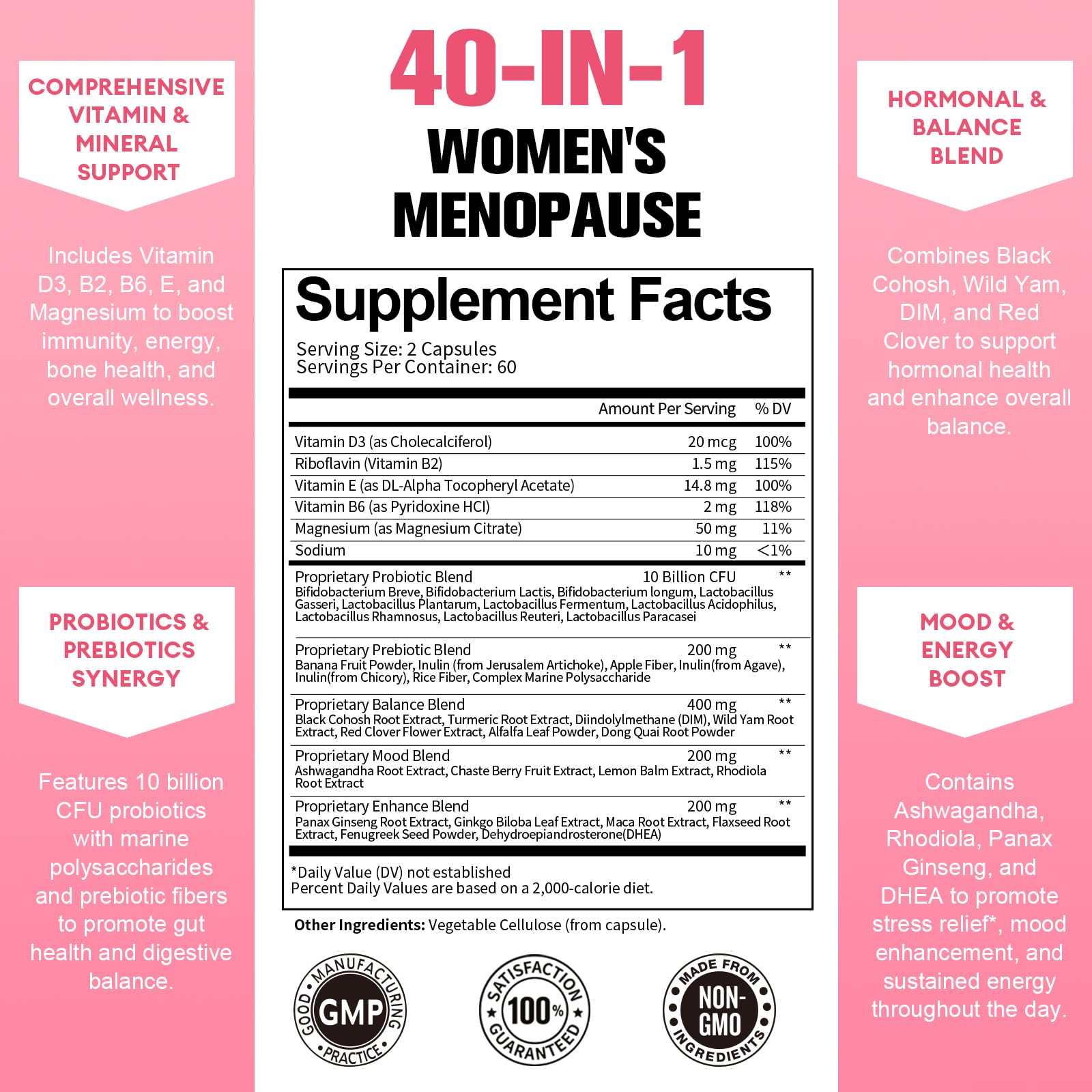 40-in-1 Menopause Supplements for Women, Multibenefit & Complete Black Cohosh for Hot Flashes, Night Sweats & Hormone Balance, w/ Probiotics, DIM, Vitex, Dong Quai, Red Clover and More, 120 Vegan Caps Totaria buy supplements canada