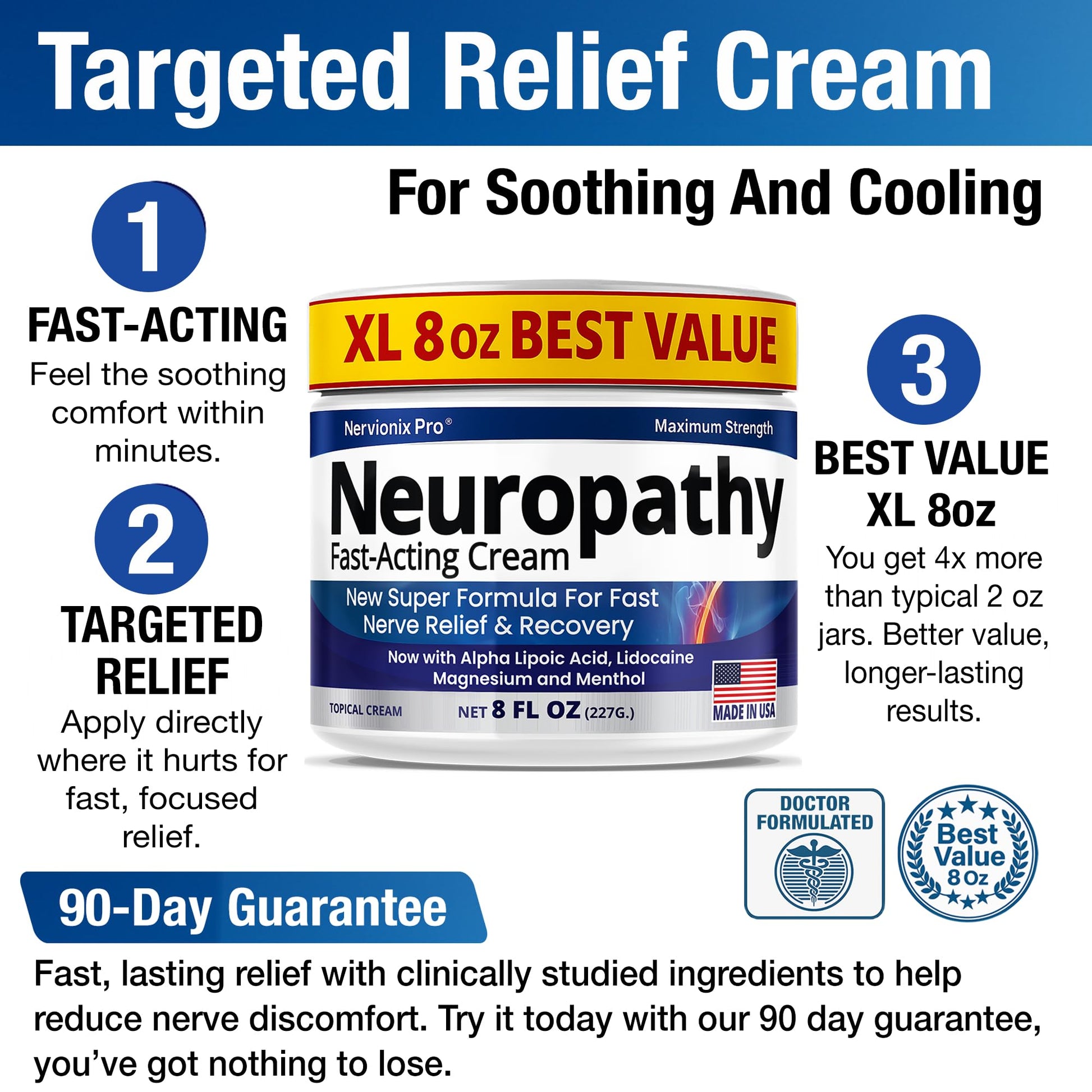 Neuropathy Nerve Relief Cream – Extra Large 8 oz – Maximum Strength for Feet Hands Legs Toes Back – Natural Ingredients Arnica Aloe Vera MSM Vitamins – Fast-Acting Soothing Relief – Super Value 8 oz Nuturna buy supplements canada