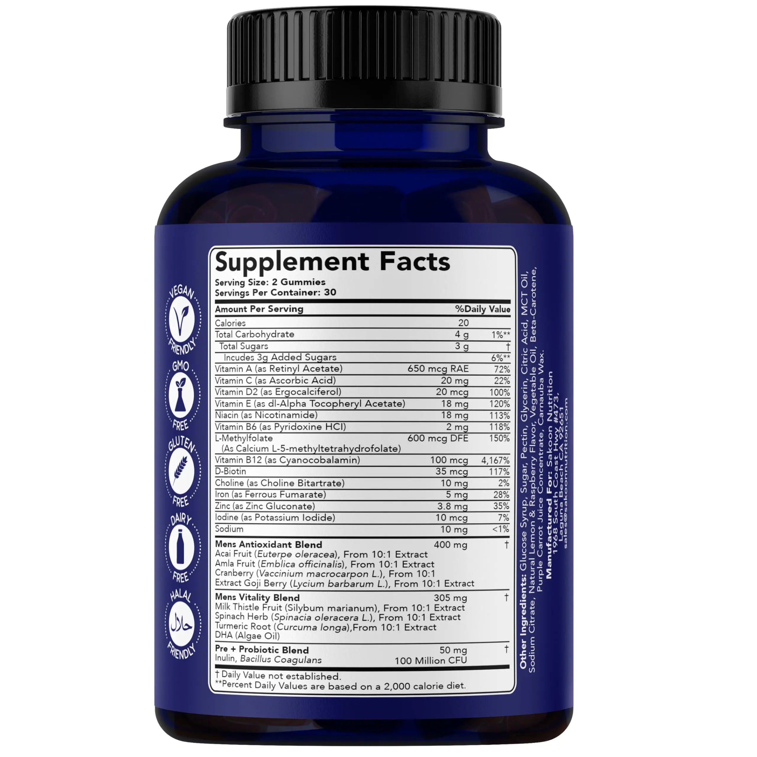 Sakoon nutrition Men's Multivitamin Gummies with Probiotics and Prebiotics, Adult Multivitamin A, C, D, E, B & More Sakoon nutrition buy supplements canada