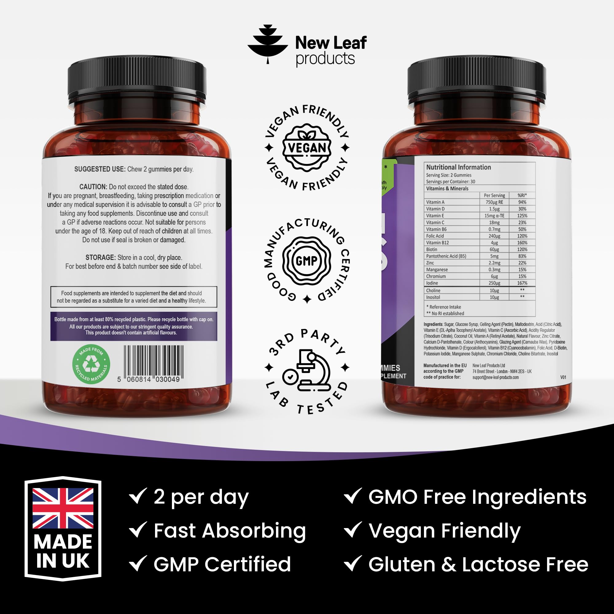 Multivitamin Gummies High Strength for Men Women - Vegetarian +14 Essential Vitamins NEW LEAF PRODUCTS buy supplements canada