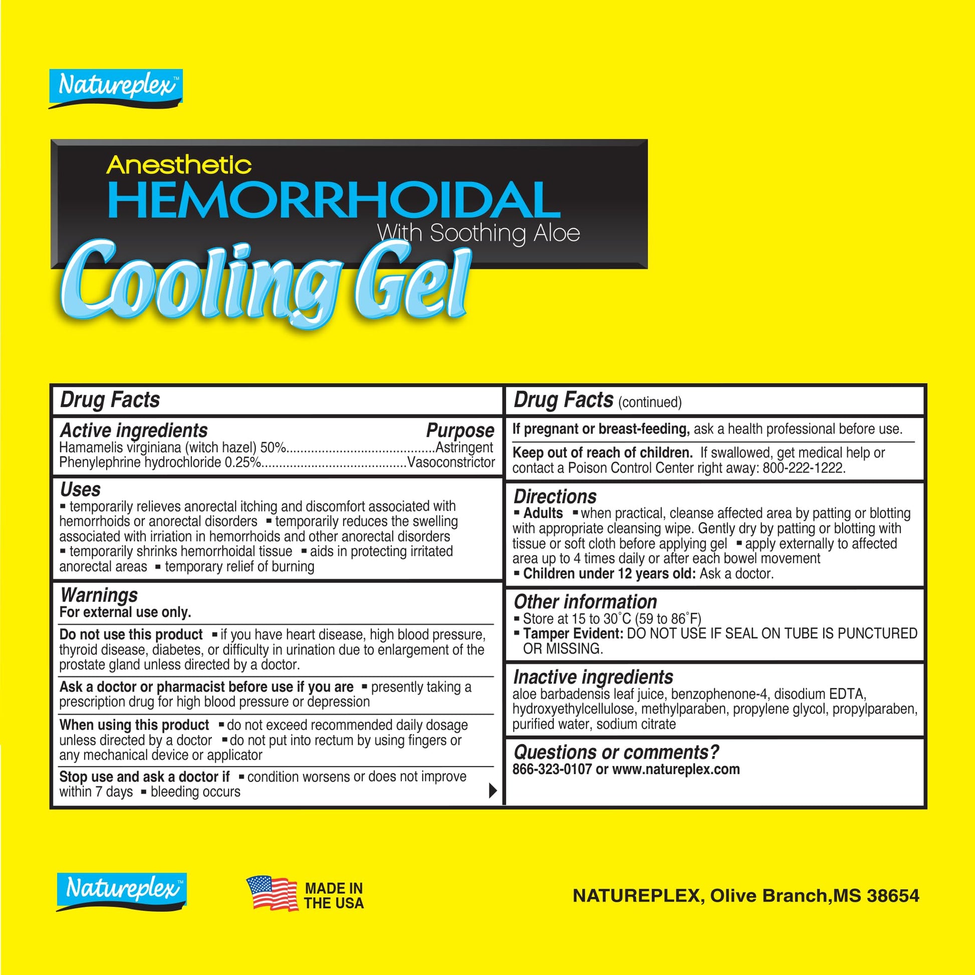 Natureplex Hemorrhoidal Cooling Gel with Witch Hazel, Aloe, and Phenylephrine for Maximum Relief, 0.9 oz (Pack of 4) - Made in USA Natureplex buy supplements canada