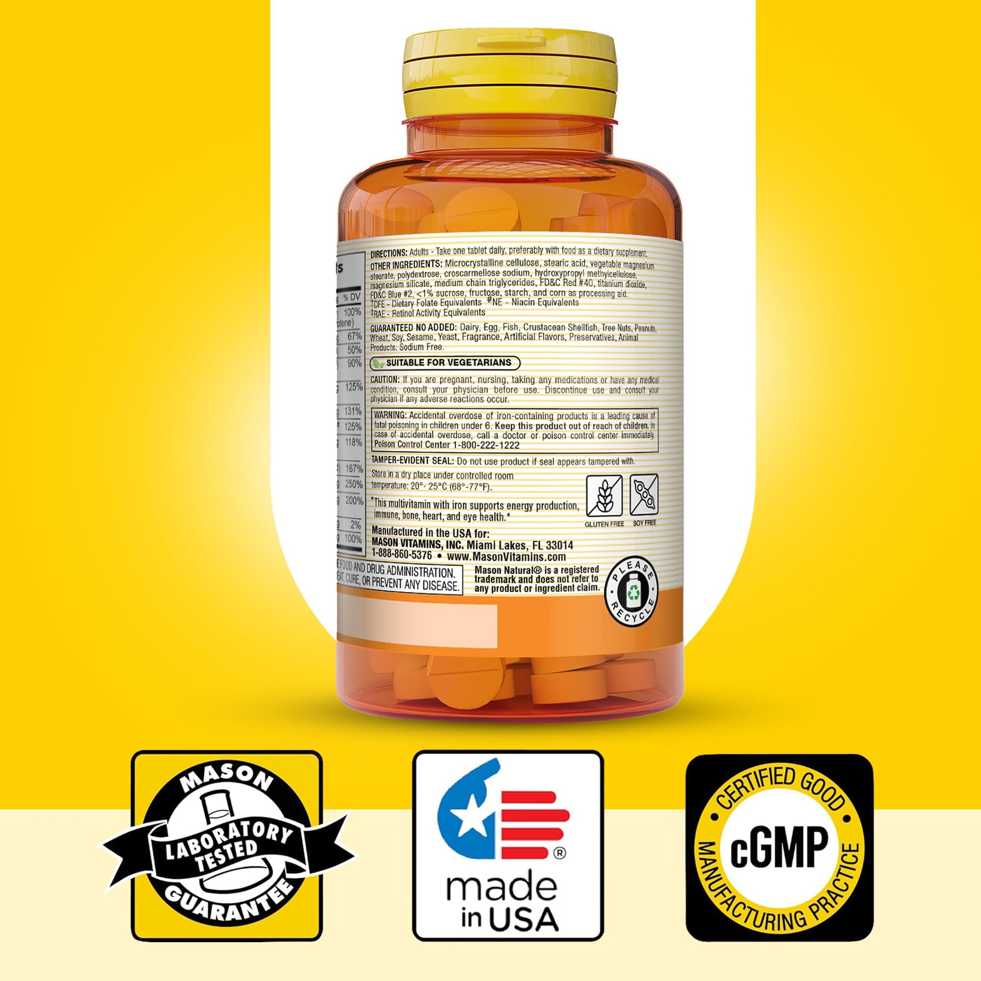 MASON NATURAL Mini Multi Vitamins with Iron, Vitamins A, C, D, E, B1, B2, B3, B6, B12, Folate and Calcium for Overall Health MASON NATURAL buy supplements canada