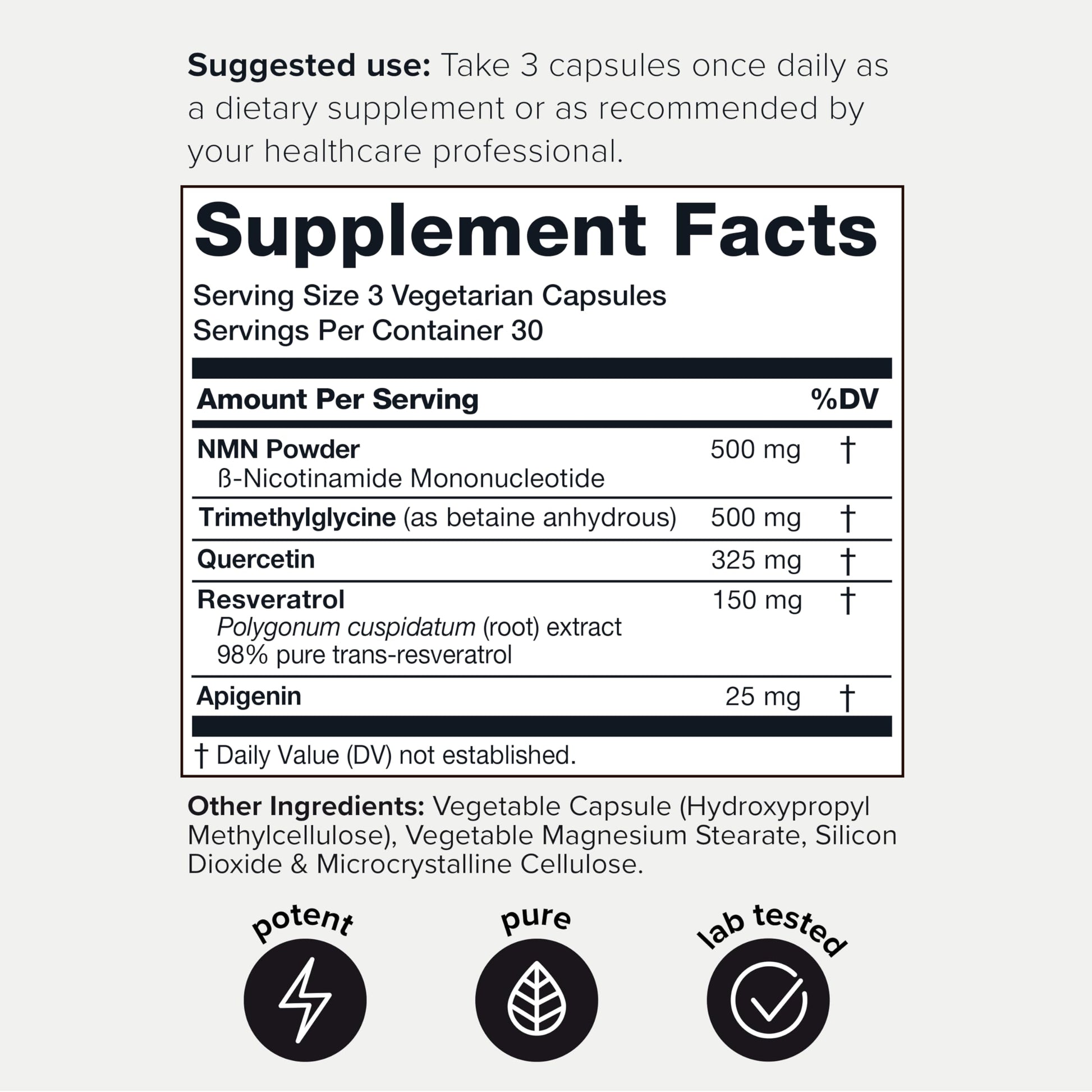 1500mg NMN Supplement with Resveratrol – High Potency Nicotinamide Mononucleotide 500mg with Trimethylglycine, Quercetin, Resveratrol & Apigenin – Pure NMN Capsules – Third-Party Tested – 30 Servings Toniiq buy supplements canada