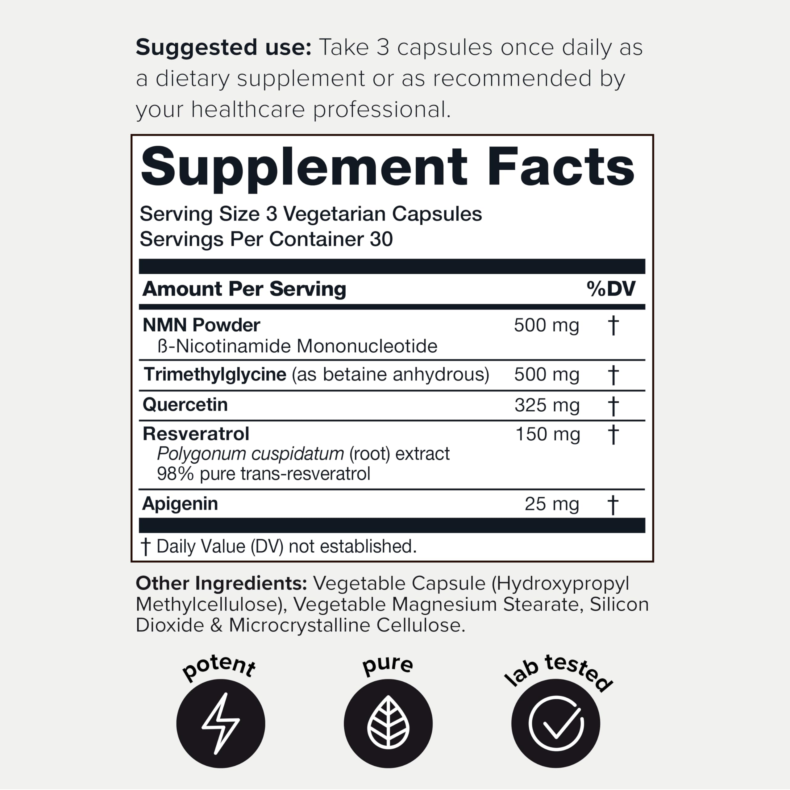1500mg NMN Supplement with Resveratrol – High Potency Nicotinamide Mononucleotide 500mg with Trimethylglycine, Quercetin, Resveratrol & Apigenin – Pure NMN Capsules – Third-Party Tested – 30 Servings Toniiq buy supplements canada