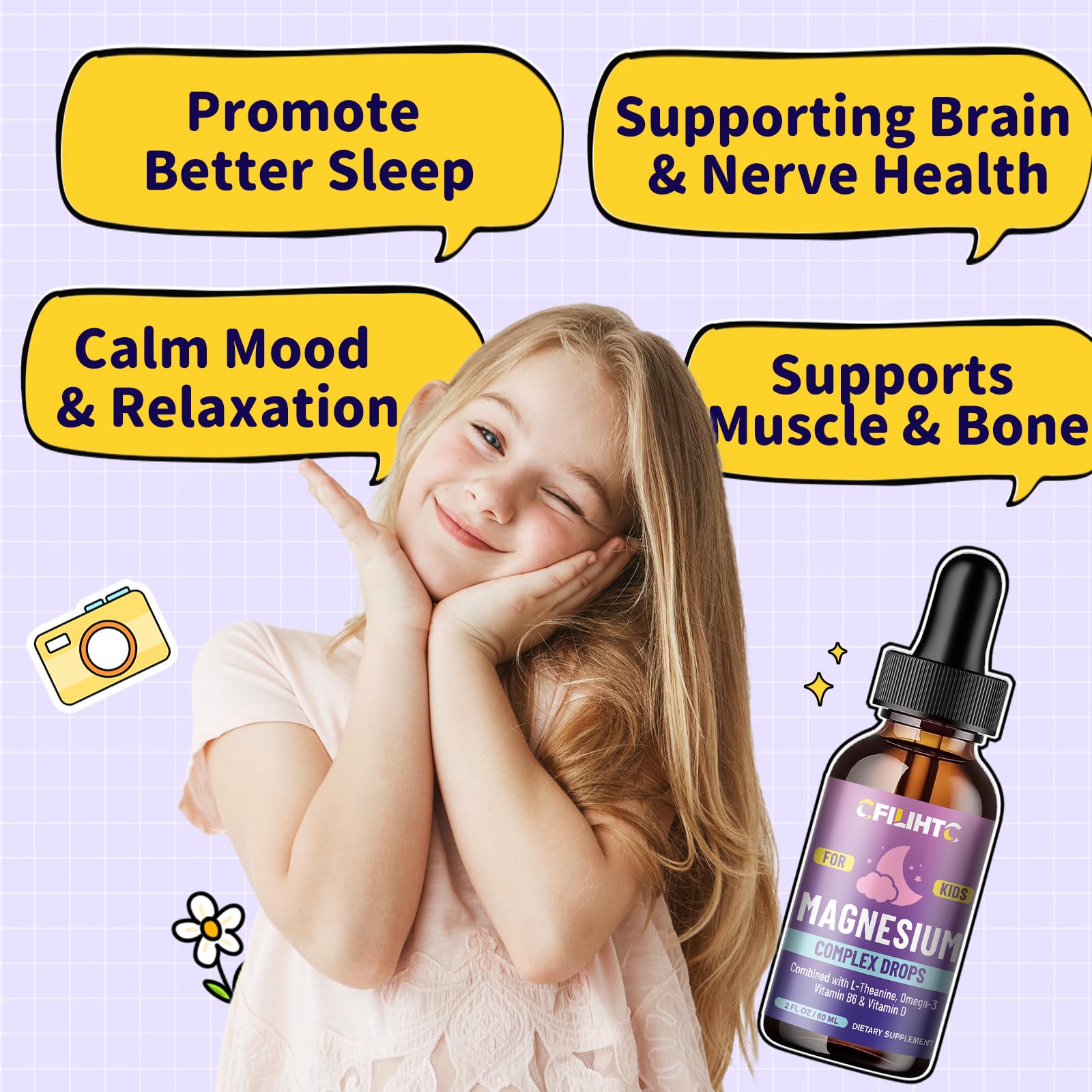 Kids Magnesium Liquid Drops-Magnesium Glycinate Liquid for Kids Supplement-w/L-theanine, Omega-3, Vitamin B6, D3 - for Sleep, Relaxation, Brain, Bones CFILIHTC buy supplements canada