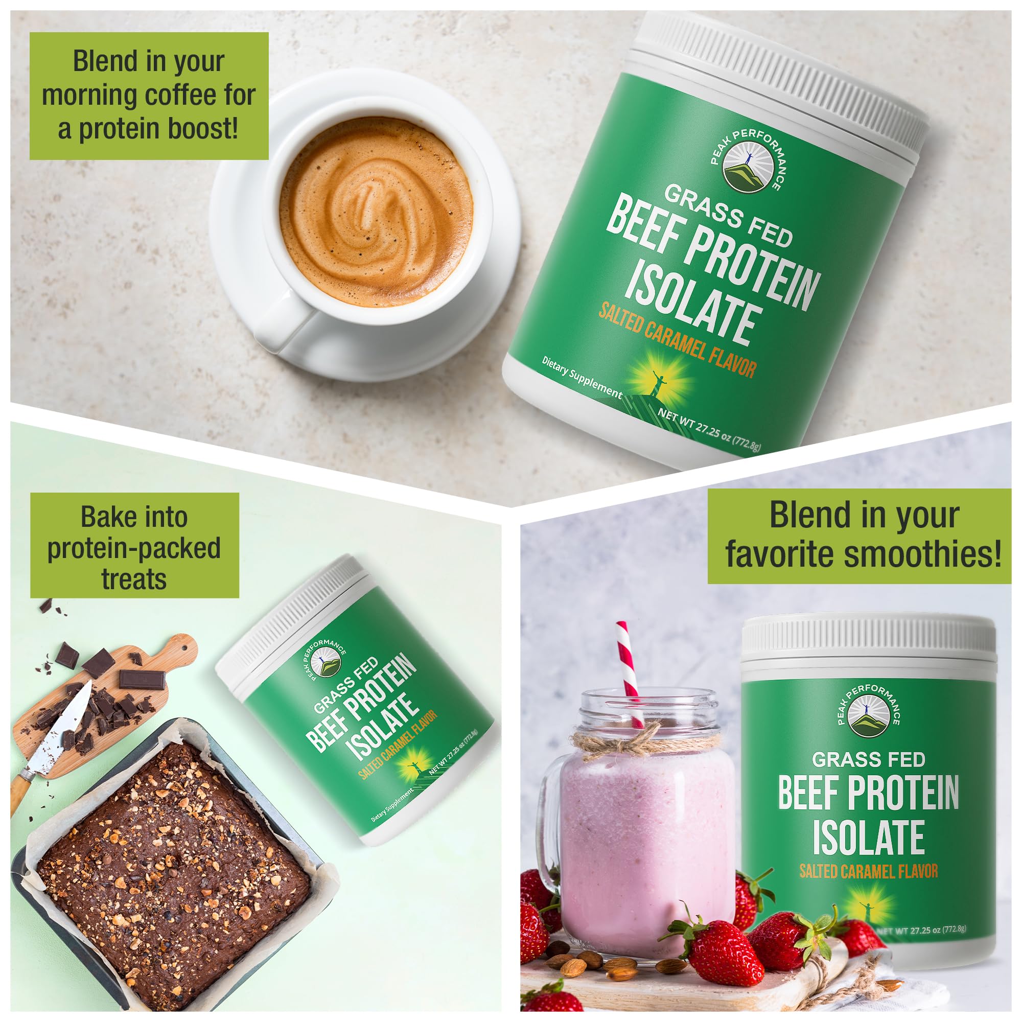 Grass Fed Beef Protein Powder - Lactose Free Great Tasting Beef Protein Isolate. Complete Animal Based Non Dairy Paleo Carnivore Supplement for Prime Muscle Building. No Whey. Salted Caramel Flavor Peak Performance buy supplements canada