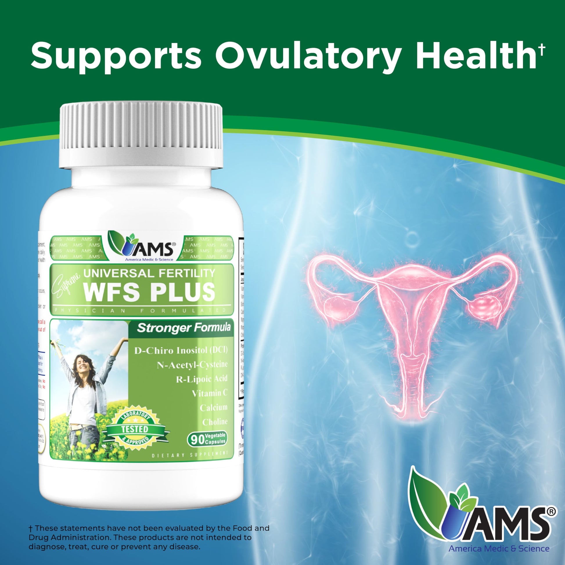America Medic & Science WFS Plus Fertility Supplements for Women (90 Capsules) Supports Ovulatory Health | Natural Preconception Vitamins, Reproductive Aid, with D-Chiro Inositol, DHA |15-Day Supply. America Medic & Science buy supplements canada