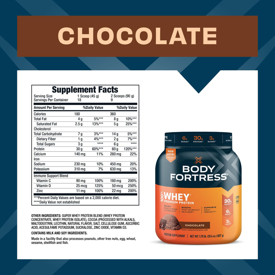 Body Fortress 100% Whey, Premium Protein Powder, Chocolate, 1.78lbs, Packaging May Body Fortress buy supplements canada