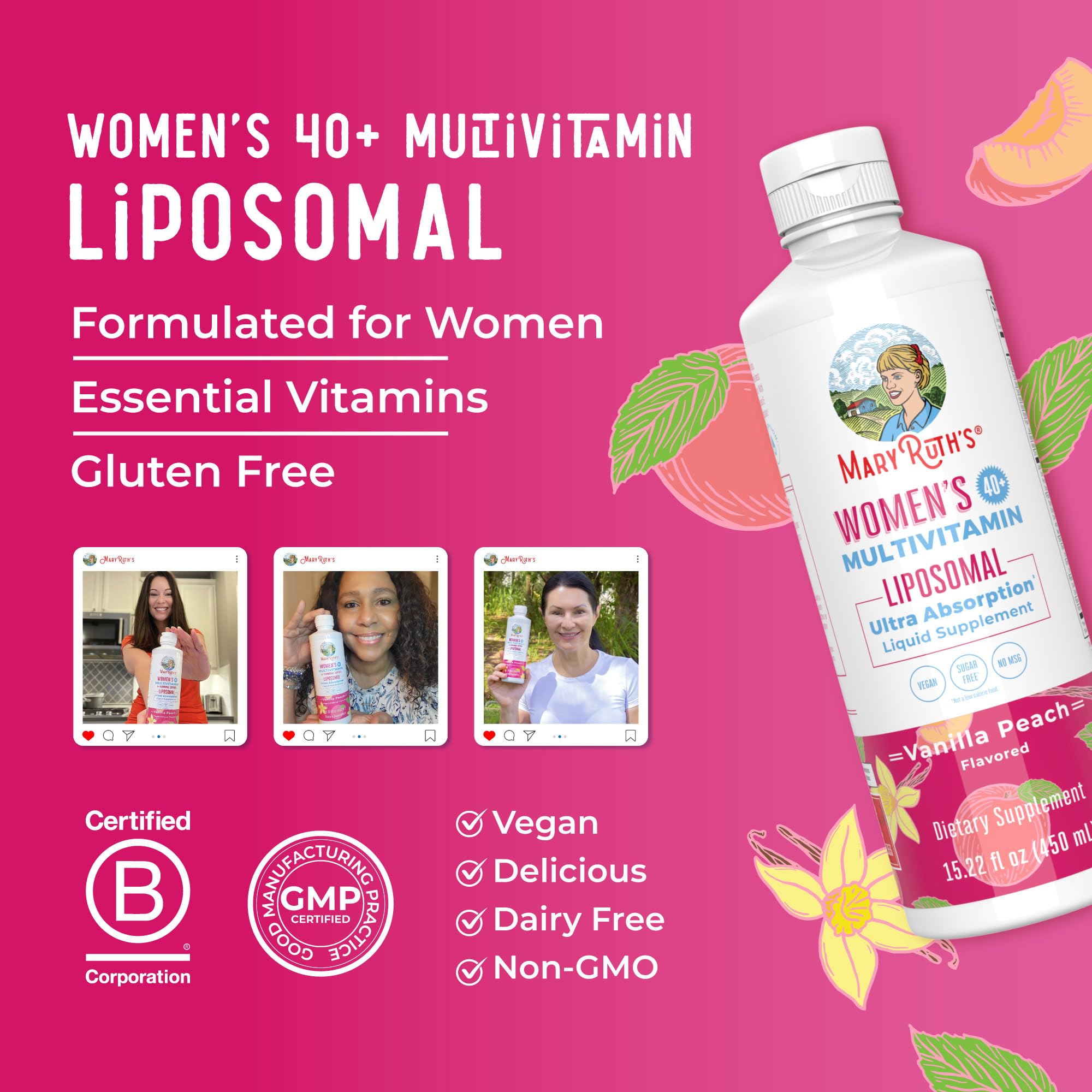 MaryRuth’s Multivitamin Liposomal for Women 40+ | Womens Multivitamin Liposomal | Immune Support Supplement | Menopause Supplement | Methylated Multivitamin | Vegan | Sugar Free | Non-GMO |15.22 Fl Oz MARYRUTH'S buy supplements canada