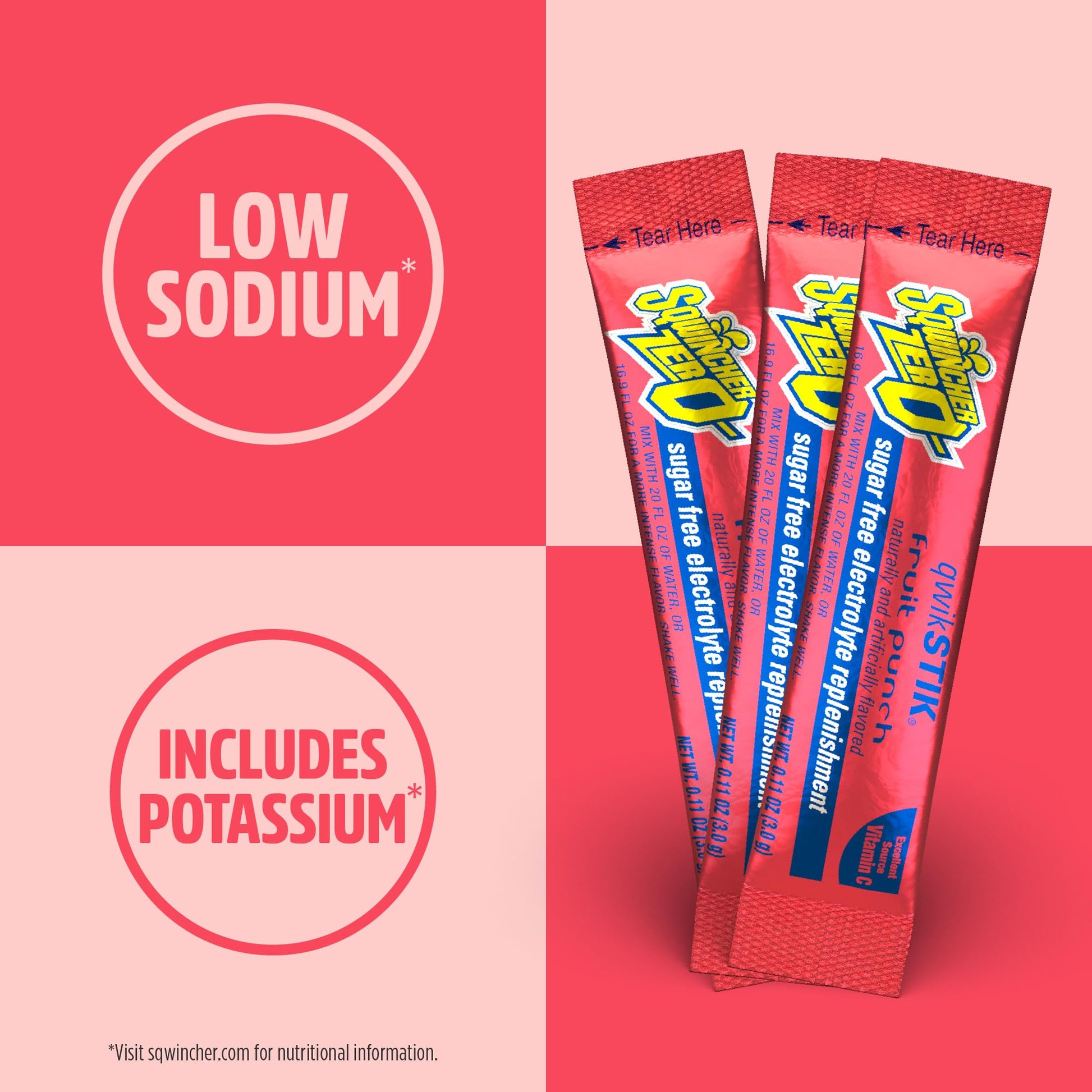 Sqwincher Zero Qwik Stik, Fruit Punch, Sugar Free, Low Calorie, Low Sodium Electrolyte Powder Hydration Drink Mix, .11 0z Packet (Pack of 50) Sqwincher buy supplements canada
