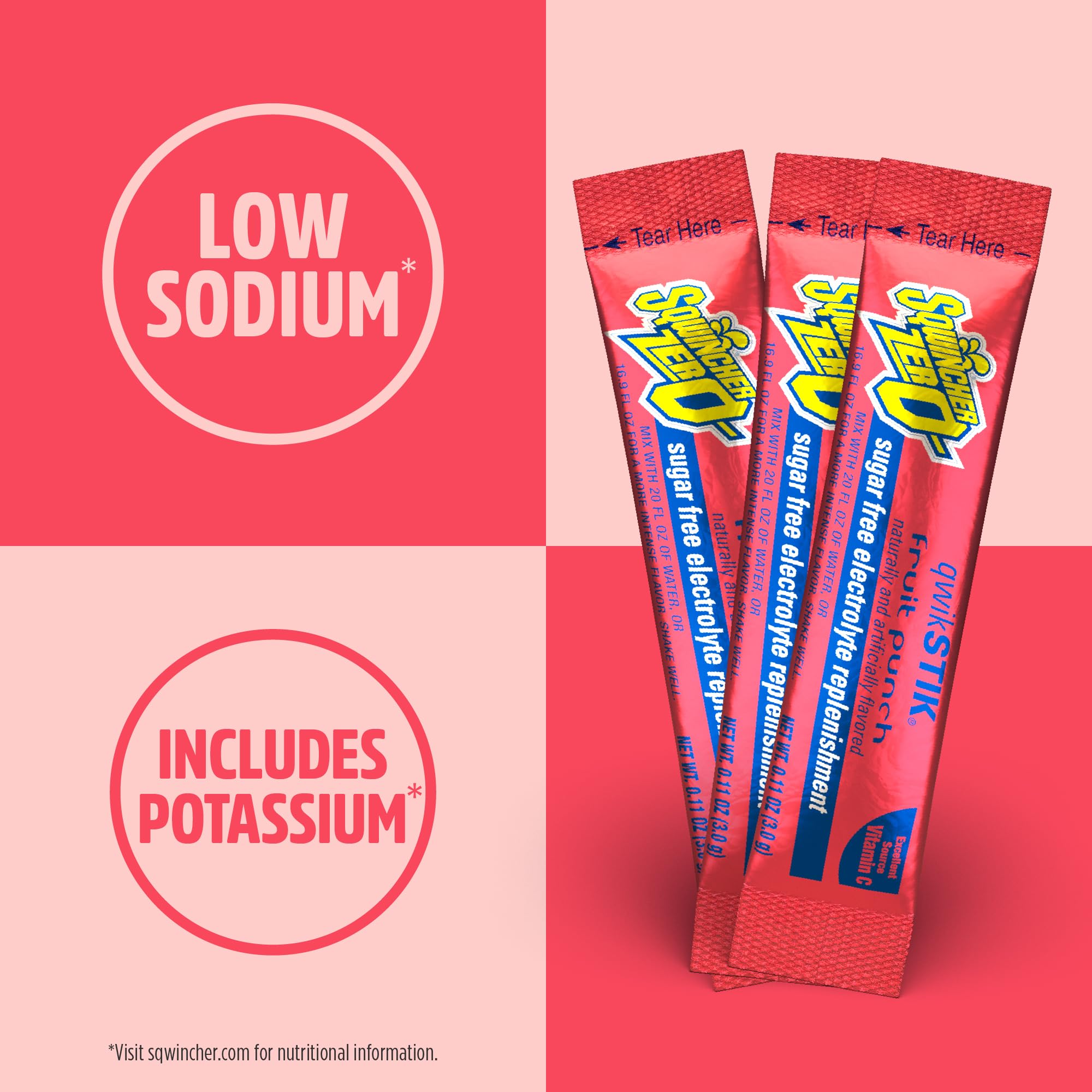 Sqwincher Zero Qwik Stik, Fruit Punch, Sugar Free, Low Calorie, Low Sodium Electrolyte Powder Hydration Drink Mix, .11 0z Packet (Pack of 50) Sqwincher buy supplements canada