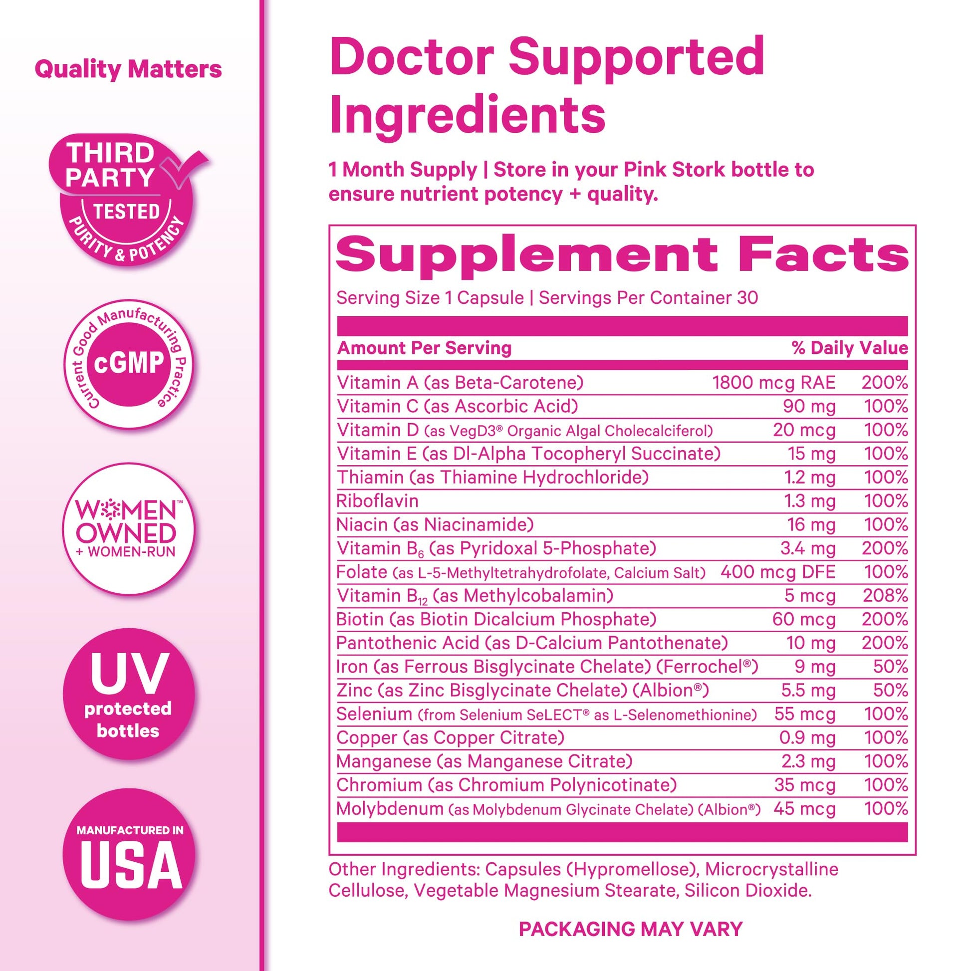 Pink Stork Total Women's Multivitamin - 19 Essential Vitamins for Women & Nutrients – Energy, Metabolism, Hormone, Immune & Mood Support – B6, B12, Biotin, Iron & Zinc – 30 Capsules Pink Stork buy supplements canada