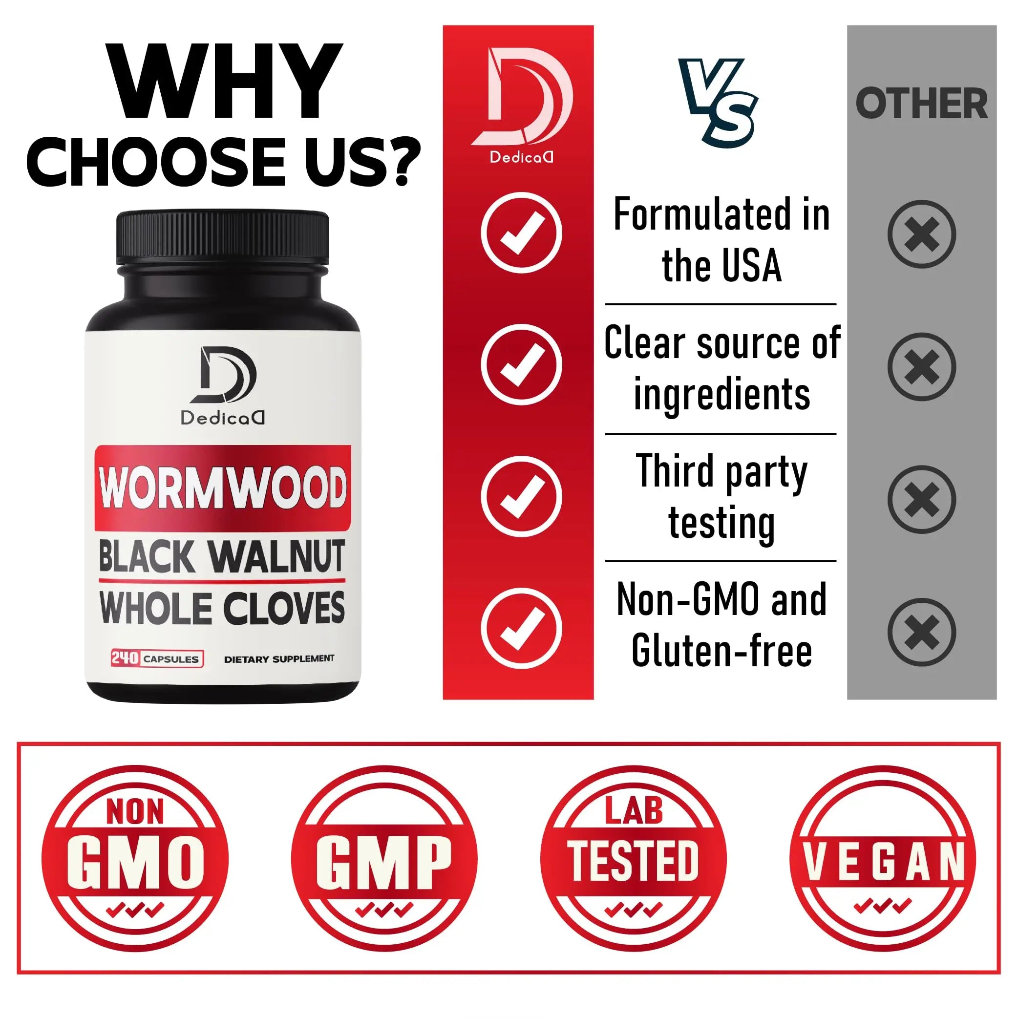 DEDICAD Sweet Wormwood Capsules 1500mg with Black Walnut & Cloves - 240 Vegan Capsules - Artemisia Annua Supplement for Immunity DEDICAD buy supplements canada