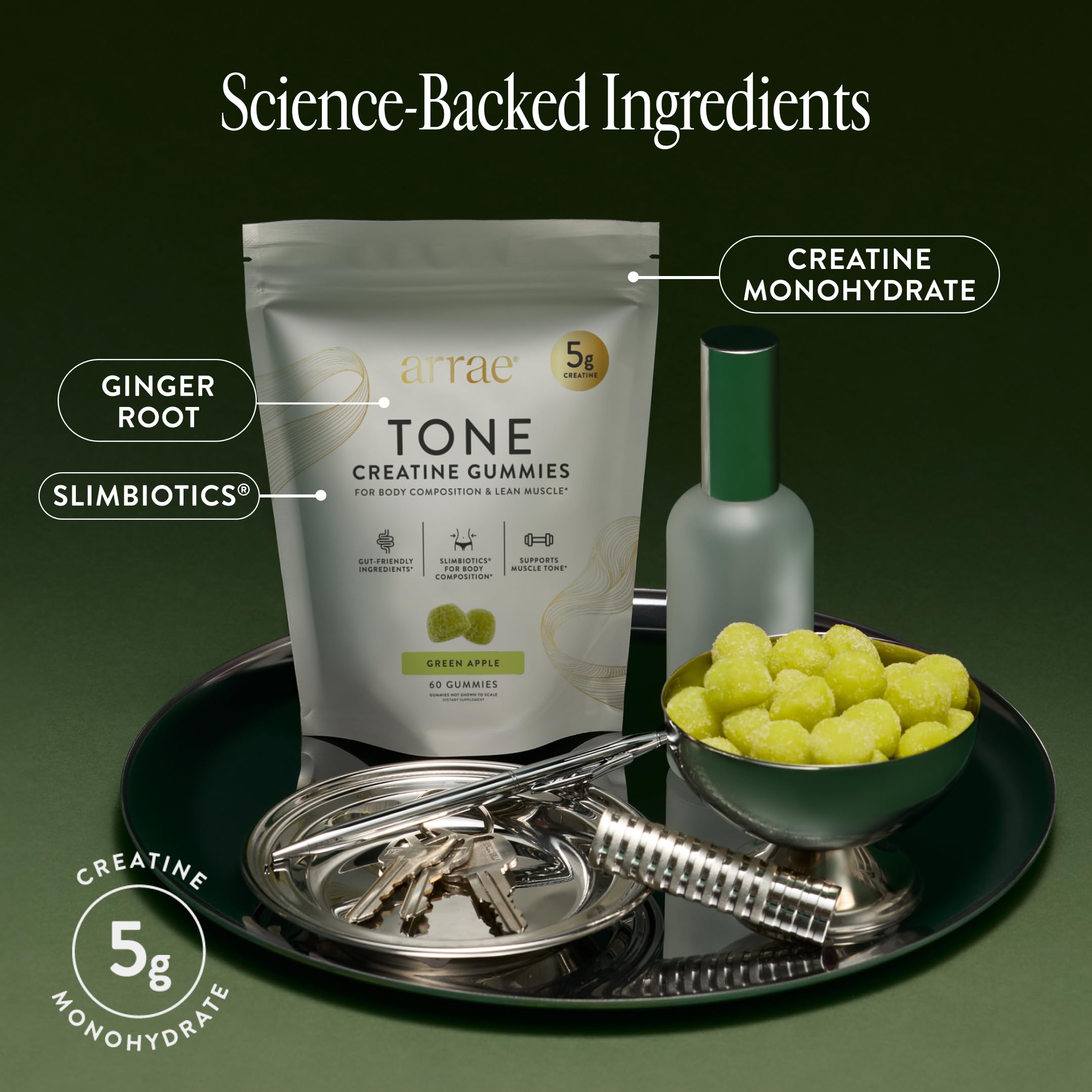 Arrae Tone Gummies – Creatine Monohydrate 5g for Women – Support Lean Muscle, Strength & Recovery – Hormone-Friendly Muscle Toning Supplement – Sour Green Apple Flavor – 60 Count (Sour Green Apple) Arrae buy supplements canada