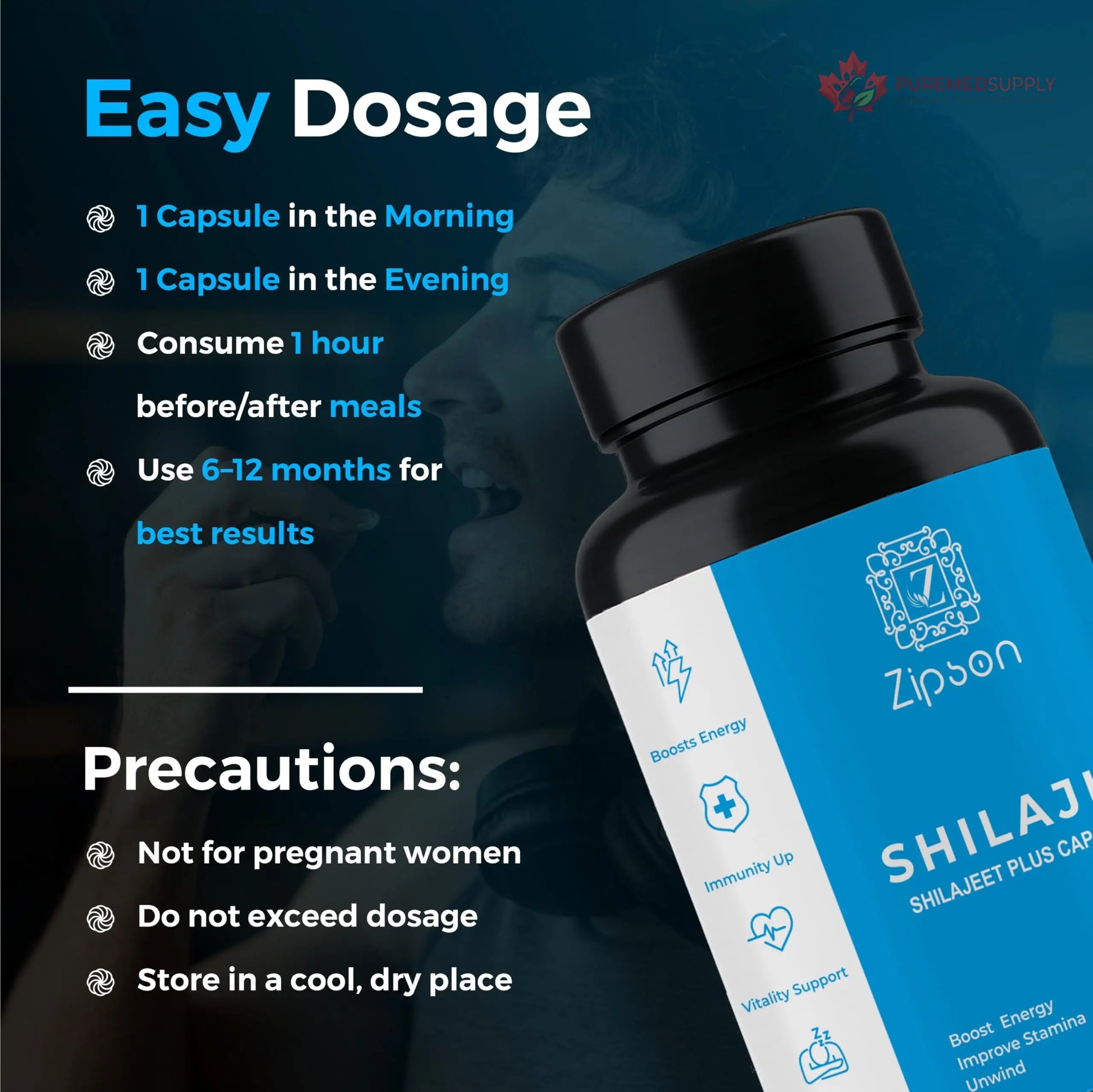 ZIPSON Shilajit for Men & Women | 90 Capsules | Himalayan Formula for Extra Power, Stamina & Immune Support | with Natural Fulvic Acid | Non-GMO | 500mg Per Serving ZIPSON buy supplements canada