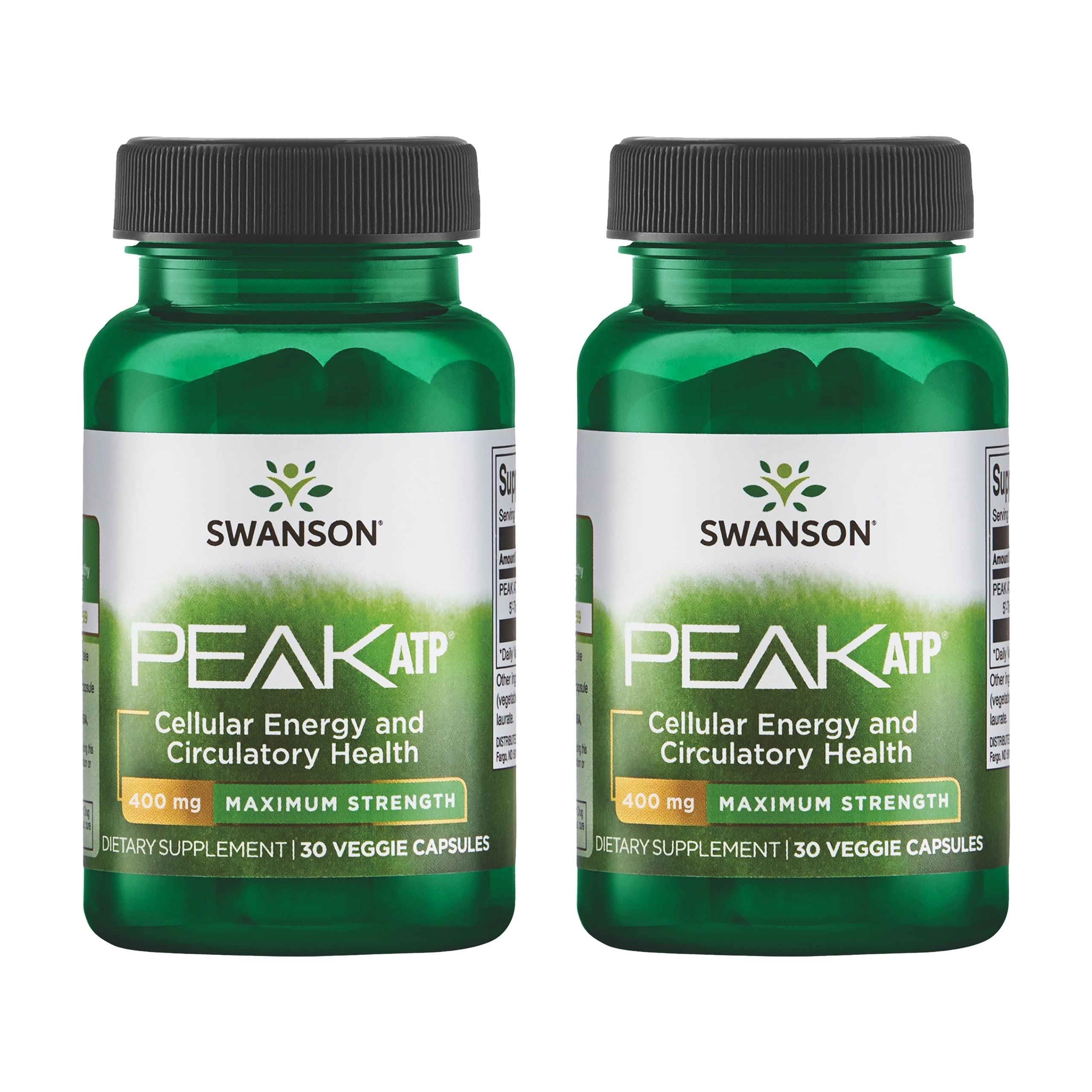 Swanson Maximum Strength Peak ATP Cellular Energy Supplement for Athletes and Active Adults Seeking Performance and Recovery Support - 400 mg (30 Veggie Capsules, 2 Pack) Swanson buy supplements canada