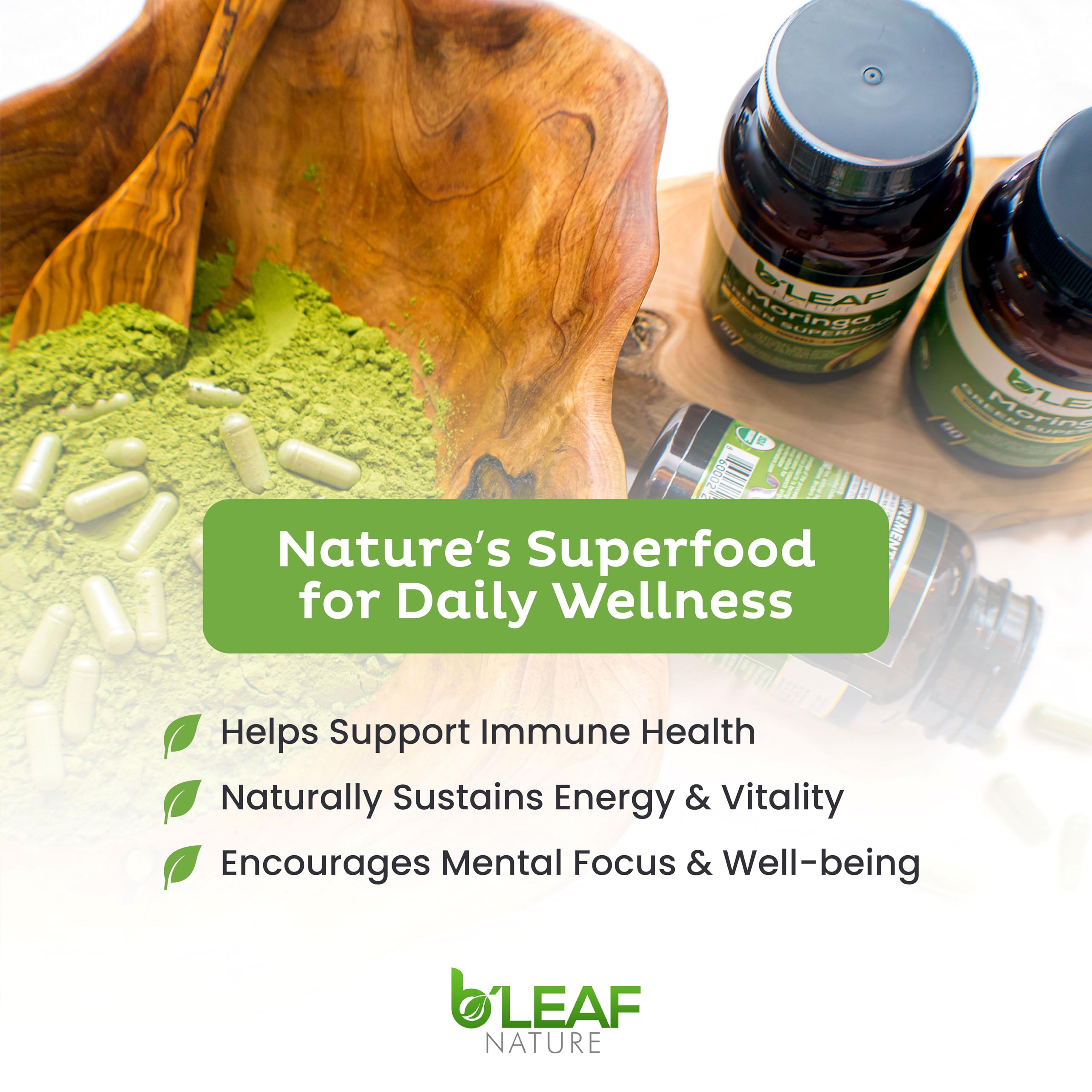 B'Leaf Nature Moringa Capsules Organic 1000mg — Pure Moringa Oleifera Leaf Powder Capsules for Energy & Immune Support B'LEAF NATURE buy supplements canada