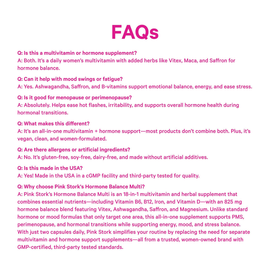 Pink Stork Hormone Balance Multivitamin for Women | 18-in-1 Vitex, Saffron, Ashwagandha, Magnesium | Mood, Energy, Cortisol, Adrenal Support | PMS, Perimenopause Support | 60 Vegan Capsules Pink Stork buy supplements canada
