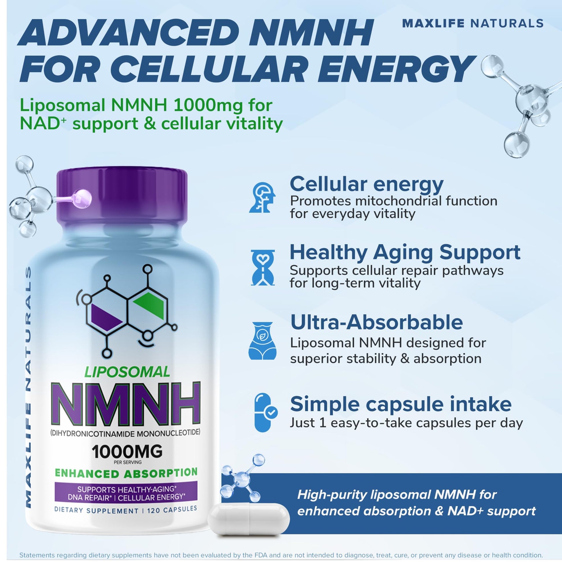 Liposomal NMNH 1000mg - 120 Capsules, Dihydronicotinamide Mononucleotide NAD+ Precursor - Ultra-Absorbable NAD Plus Complex, Liposomal NMN Supplements Capsules for Aging Support & Cellular Energy MAXLIFE NATURALS buy supplements canada