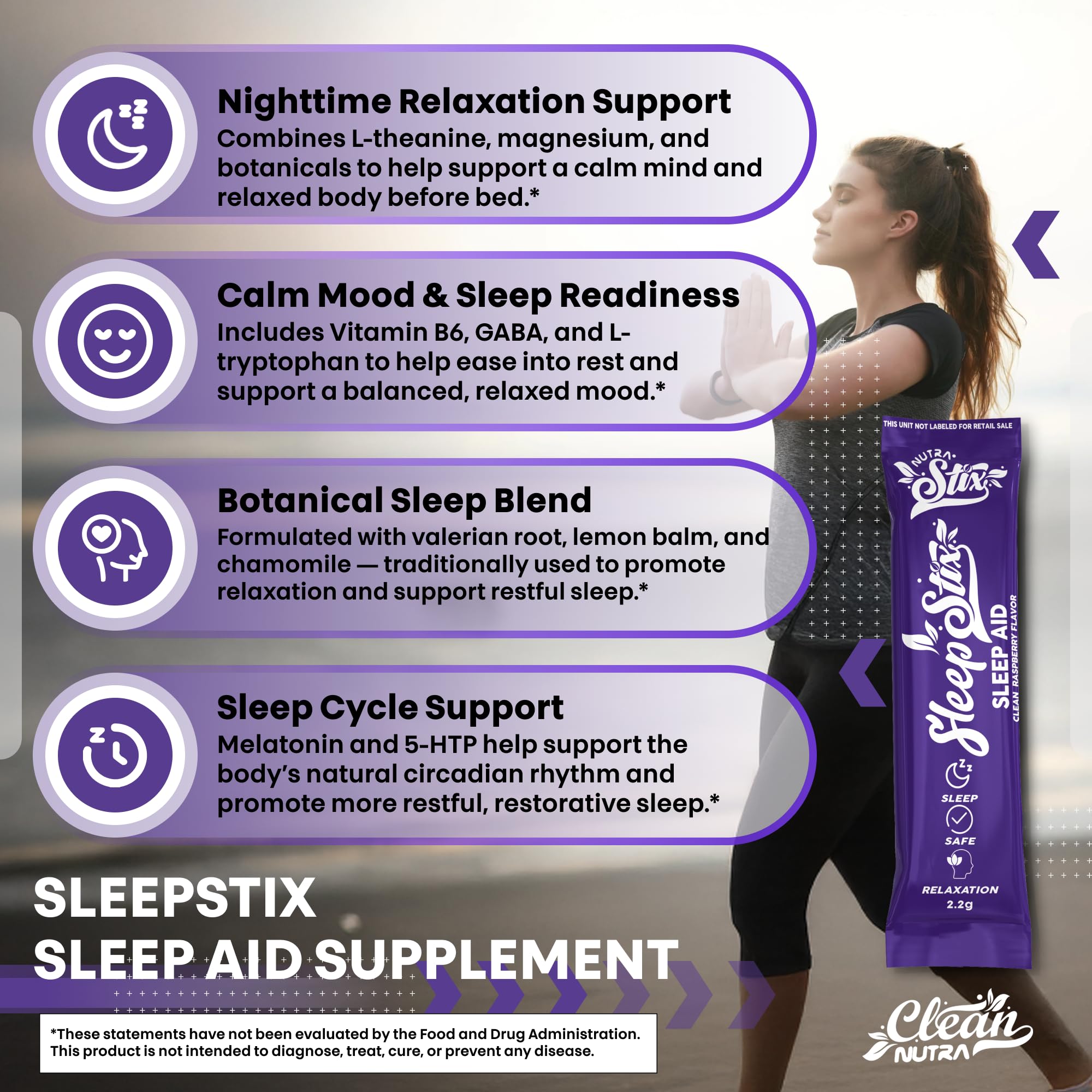 Sleep Aid Melatonin Powder Tryptophan Glycine Valerian Root Magnesium For Sleep Lemon Balm L Theanine Magnesium Glycinate Zinc Sleep Aid Myo Inositol GABACalm B6 5 HTP Stress Relief 20 Stix Clean Nutraceuticals buy supplements canada
