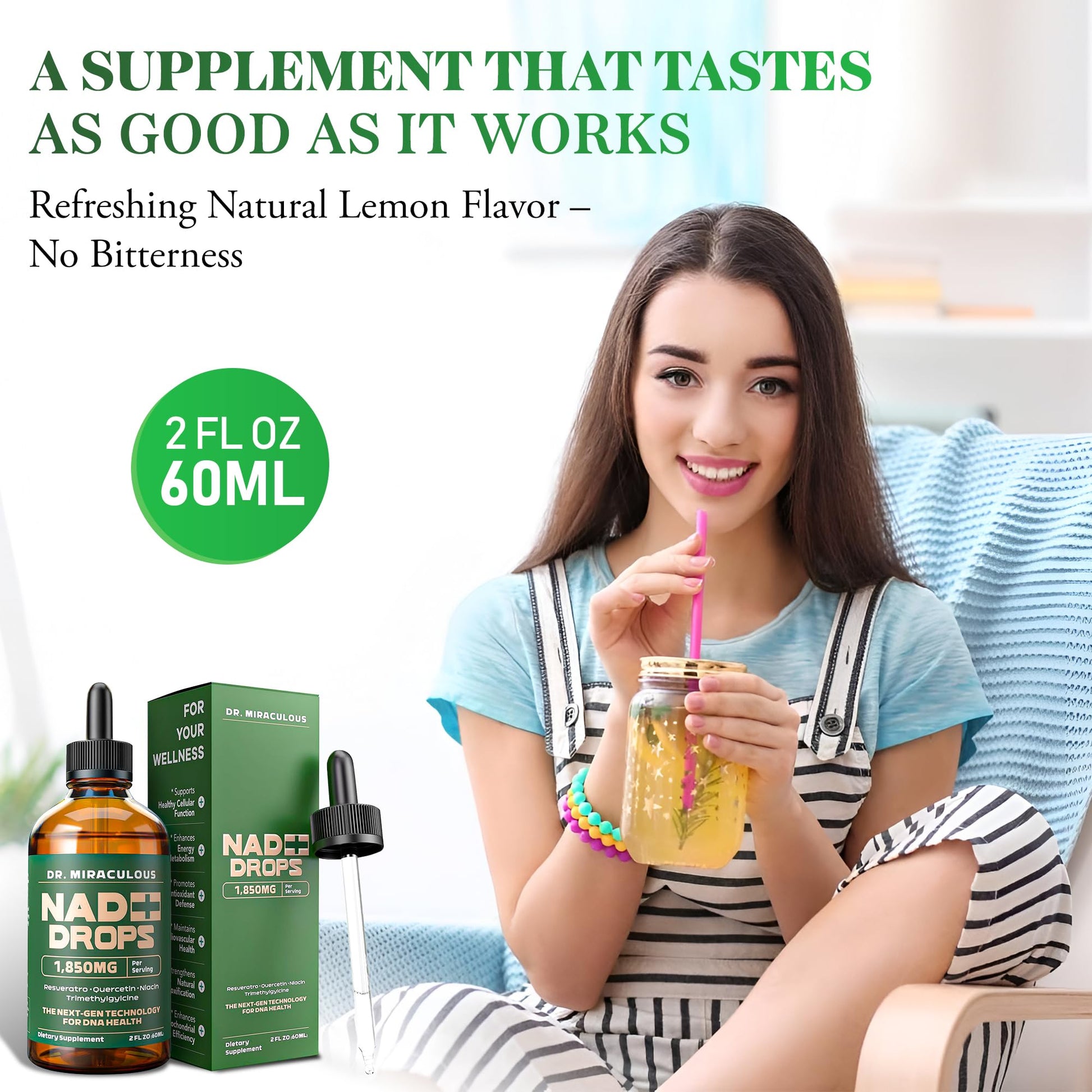 Dr. Miraculous Pure NAD+ Supplements 1850mg Liquid Drops for Women & Man | Nicotinamide Riboside Organic NAD Plus Boosting Supplement - Natural Lemon Flavor Dr. Miraculous buy supplements canada