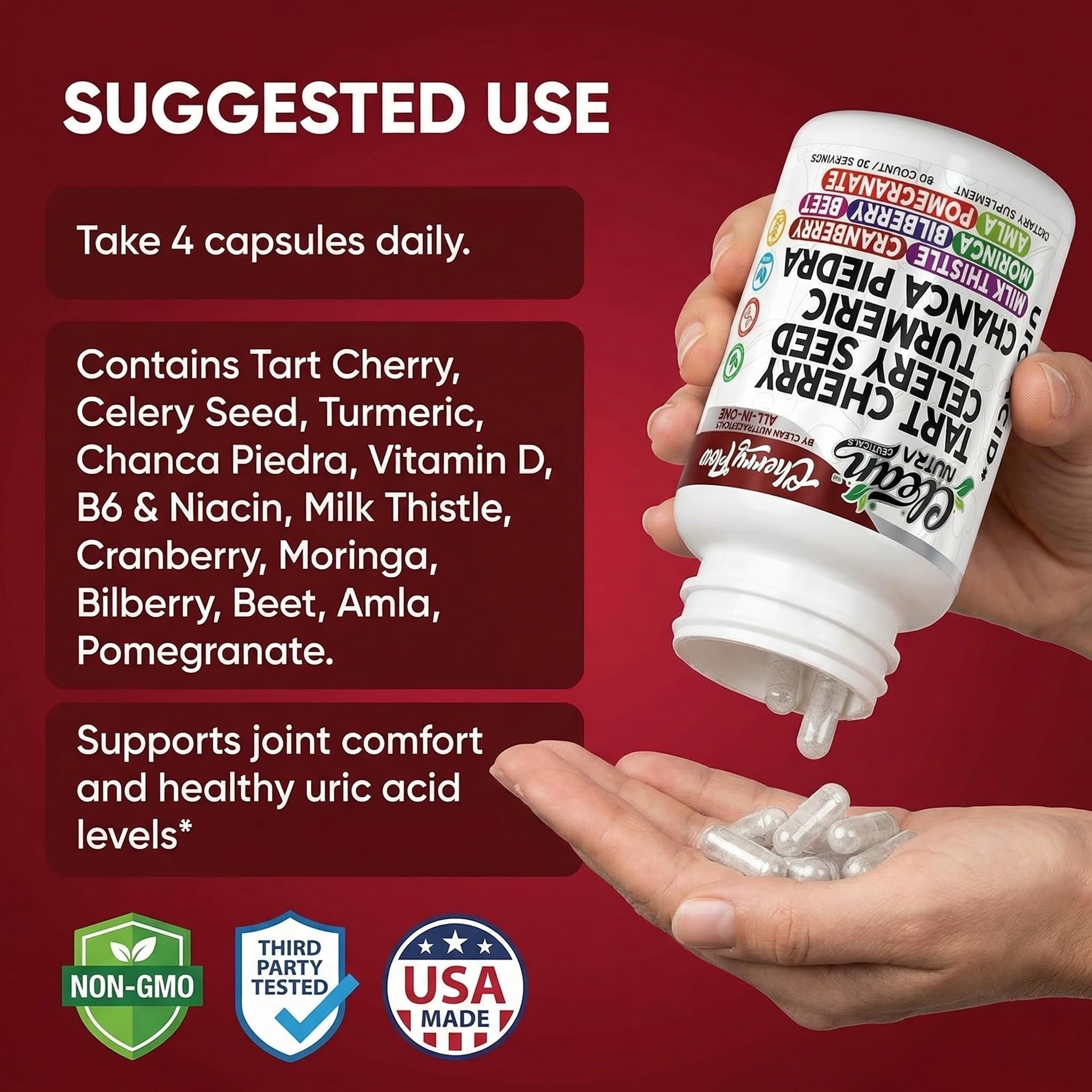 Cherry Flow Tart Cherry Capsules Uric Acid Support Celery Seed Turmeric Chanca Piedra Vitamin D Vitamin B6 Niacin Milk Thistle Moringa Extract Pomegranate Beets 90 Count By Clean Nutra Clean Nutraceuticals buy supplements canada