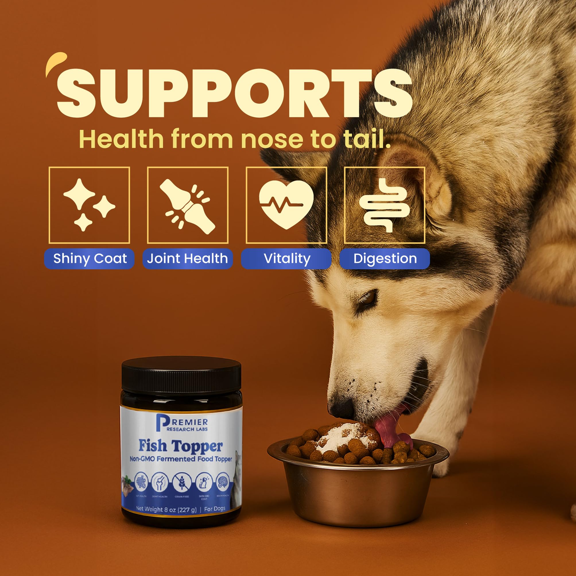 Premier Research Labs Fish Topper - Dried Dog Food Topper for Pets, Meal Mix Ins for Kibble, Supports Gut & Joint Health, Natural Source of Protein, Fermented, Grain Free, Non GMO - 16 oz Premier Research Labs buy supplements canada