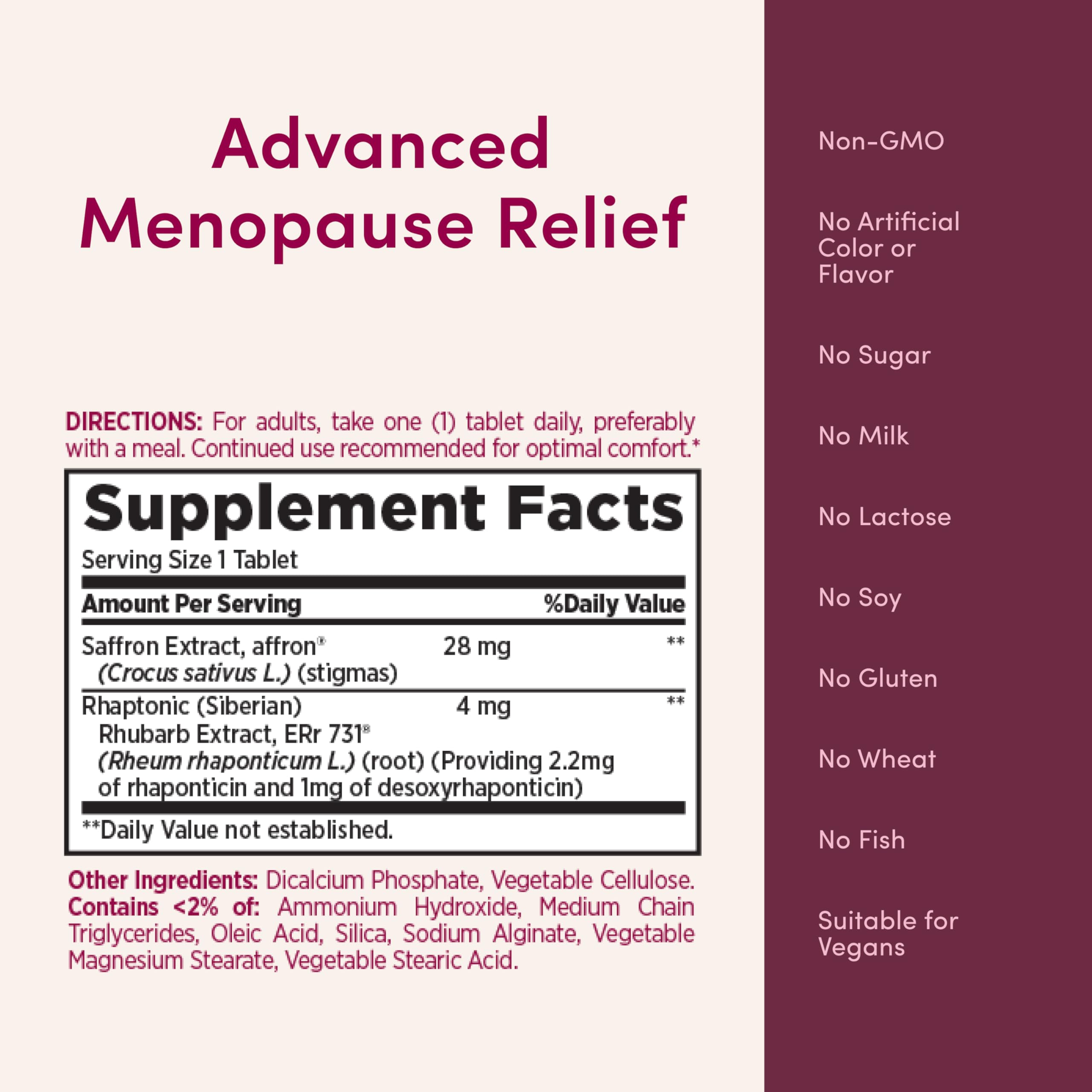 Nature’s Bounty Optimal Solutions Advanced Menopause Relief, Menopause Supplement for Women featuring Siberian Rhubarb, Hotflash Relief, No added Hormones, Drug-Free, 30 Tablets, 30 Total Servings Nature's Bounty buy supplements canada